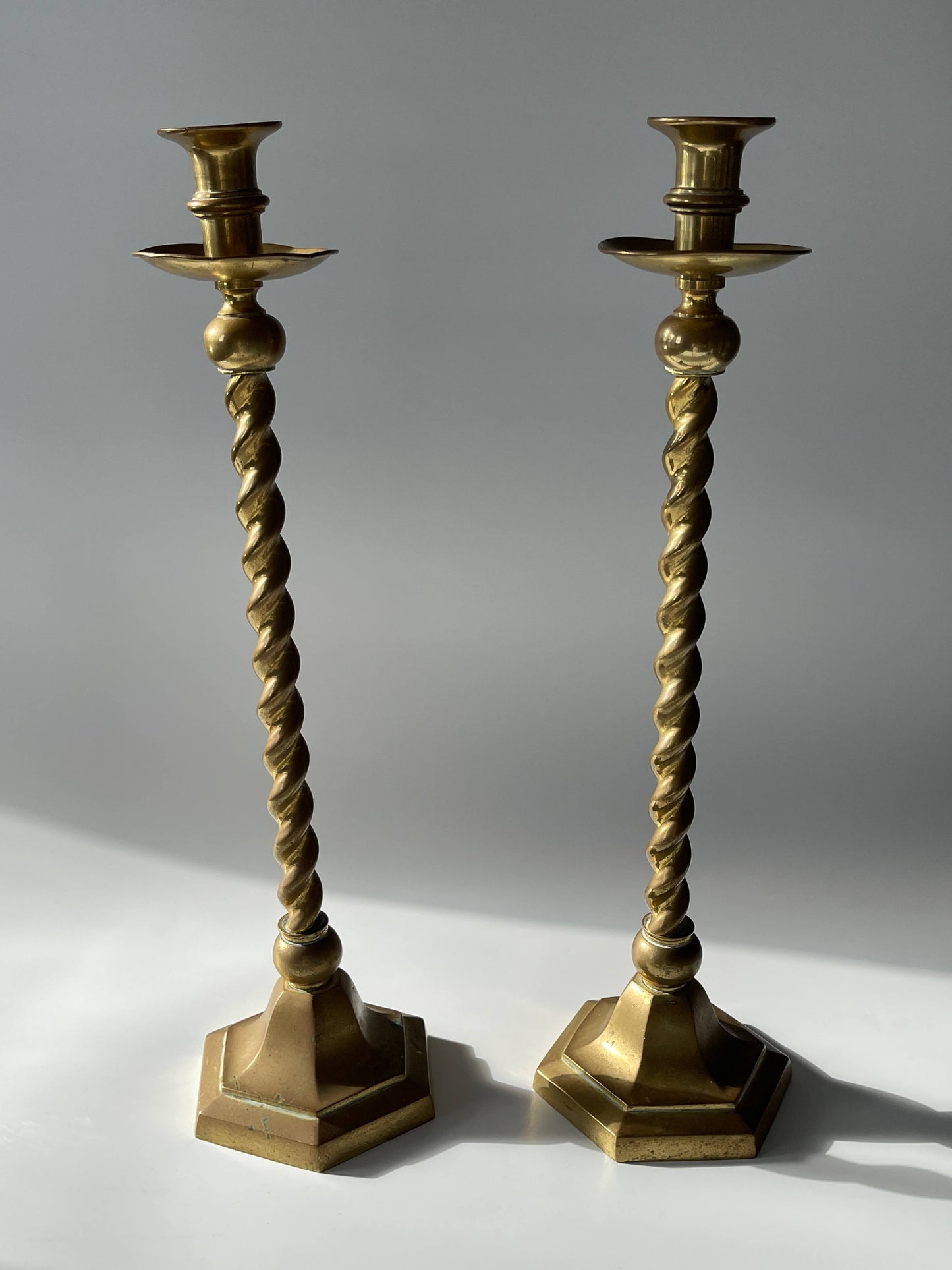 Antique Barley Twist Tall Brass Candlesticks