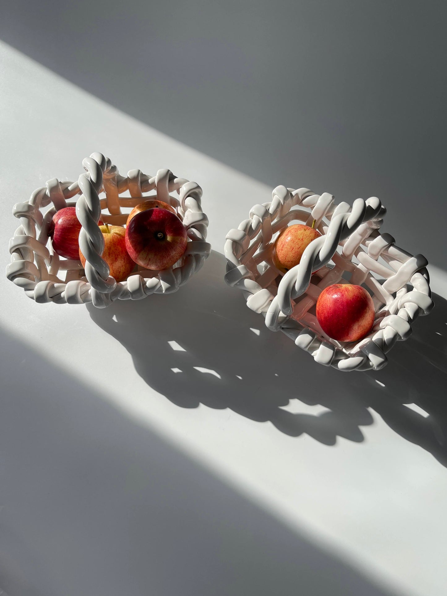 Vintage White Woven Ceramic Baskets