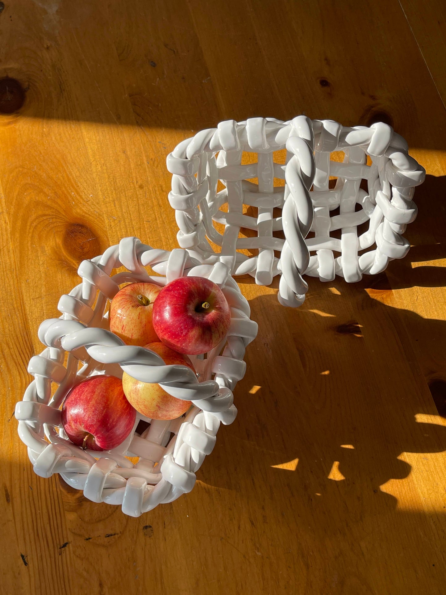 Vintage White Woven Ceramic Baskets