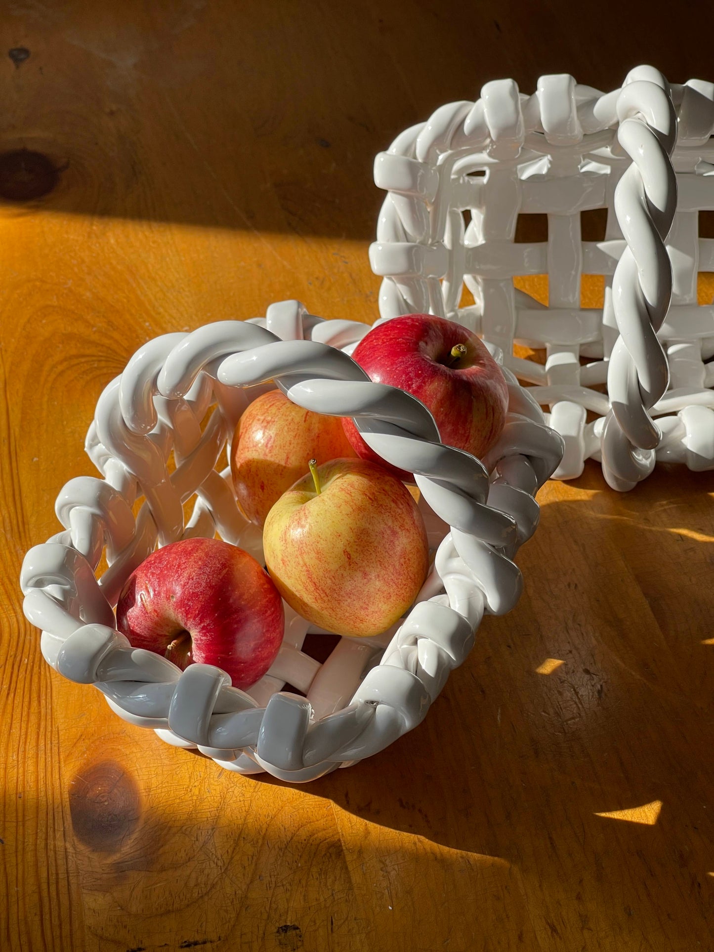 Vintage White Woven Ceramic Baskets