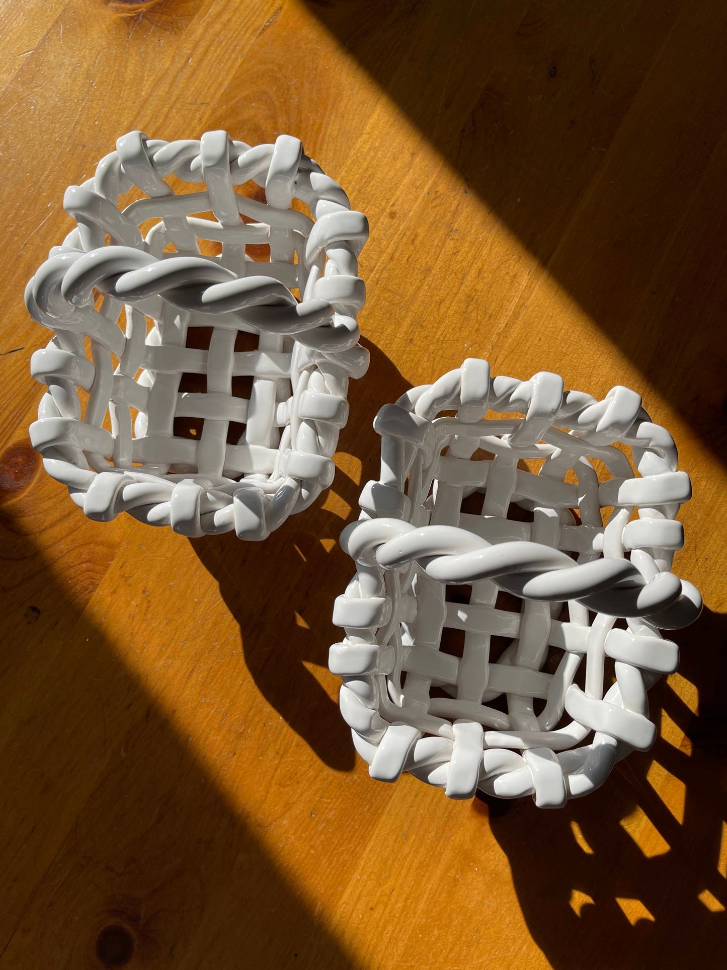 Vintage White Woven Ceramic Baskets
