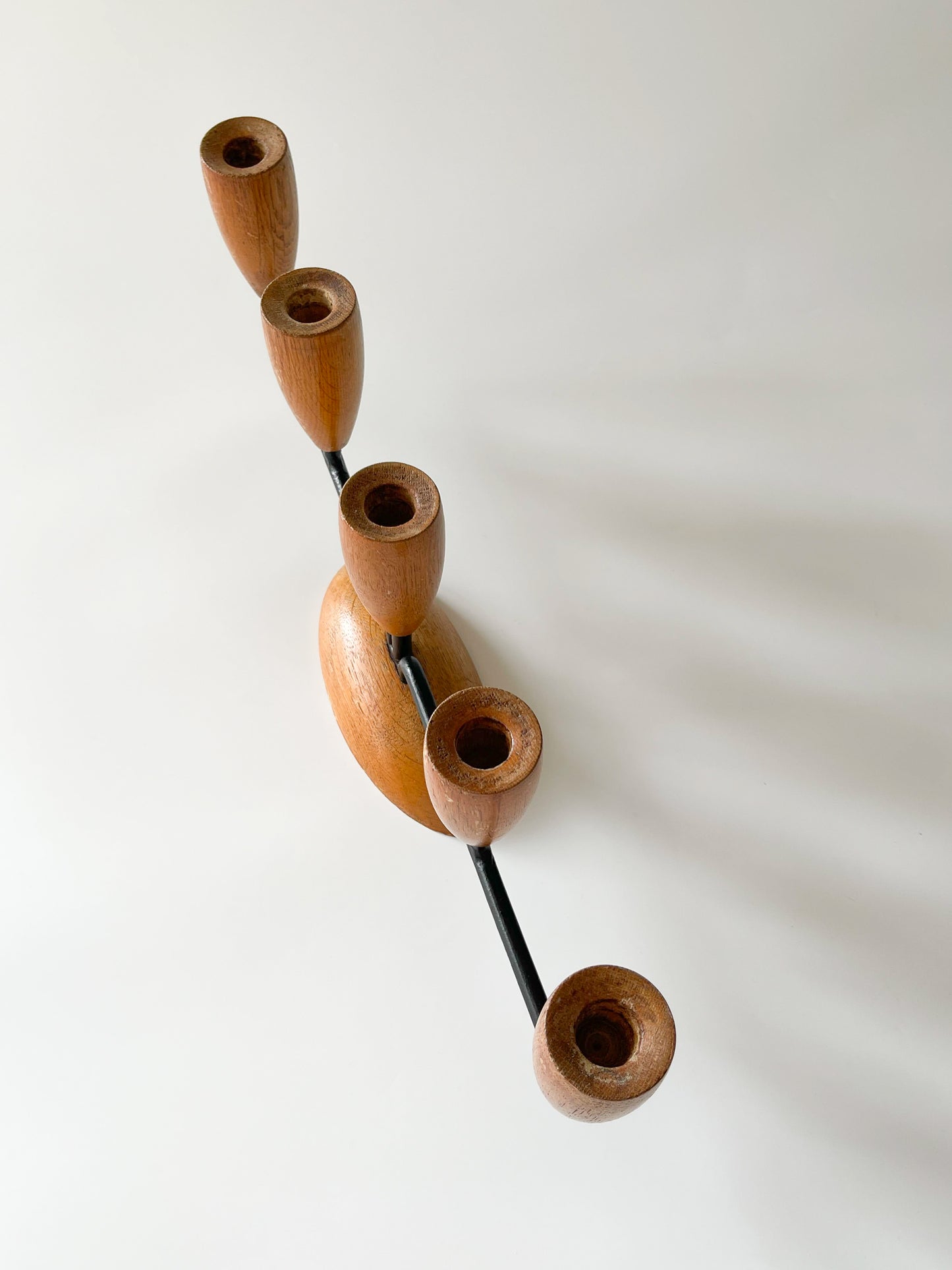 Vintage Midcentury Danish Wood 5-Arm Candelabra