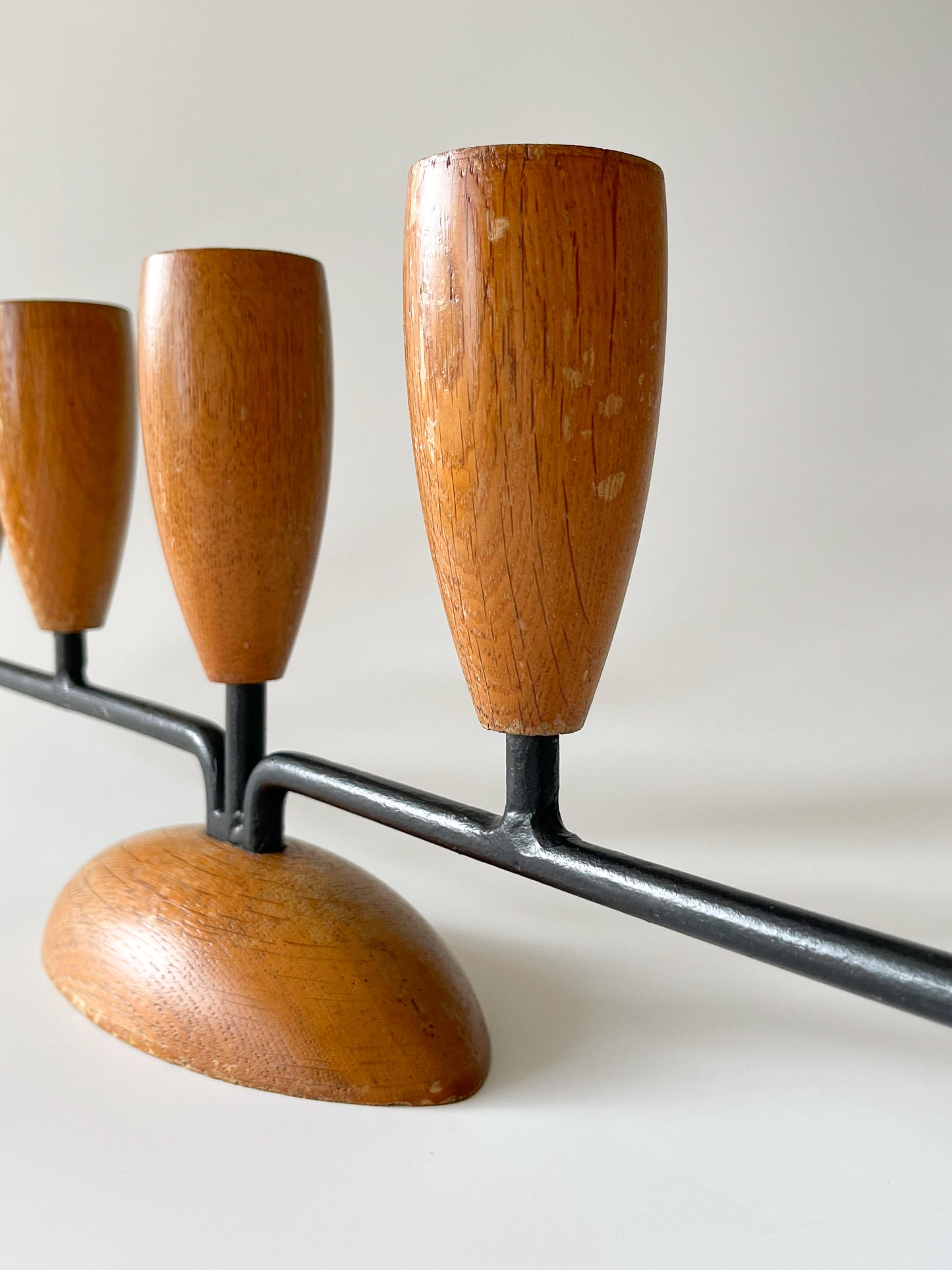 Vintage Midcentury Danish Wood 5-Arm Candelabra