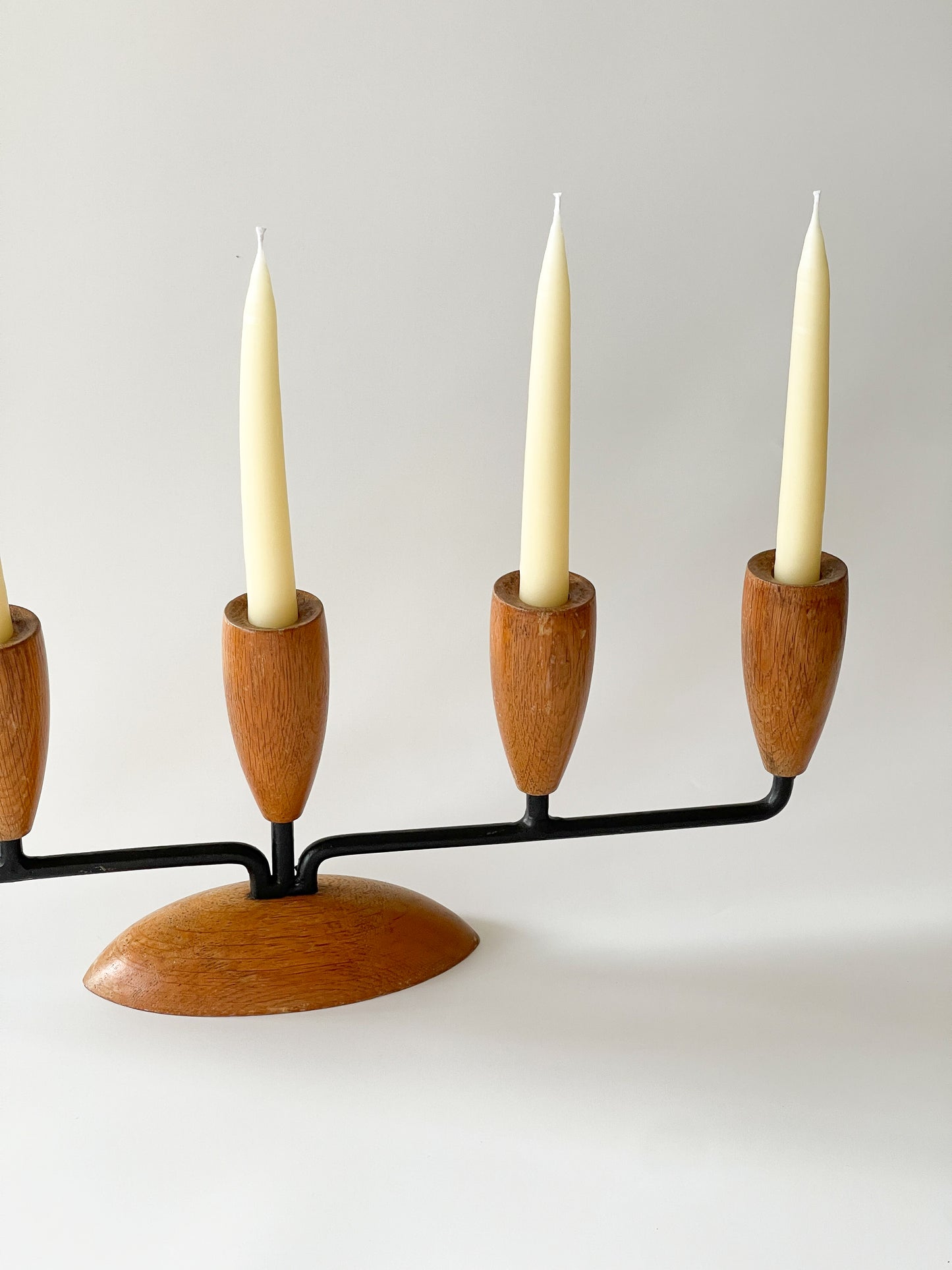 Vintage Midcentury Danish Wood 5-Arm Candelabra