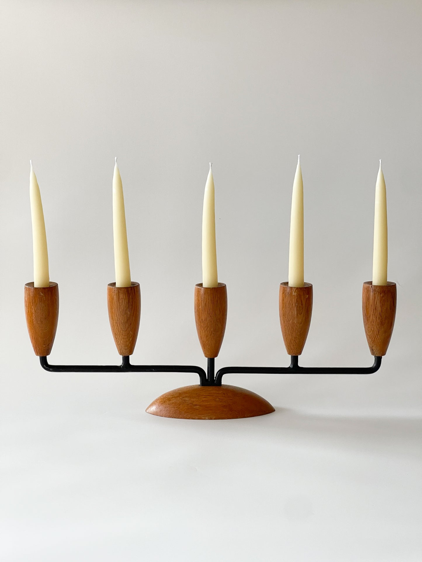 Vintage Midcentury Danish Wood 5-Arm Candelabra