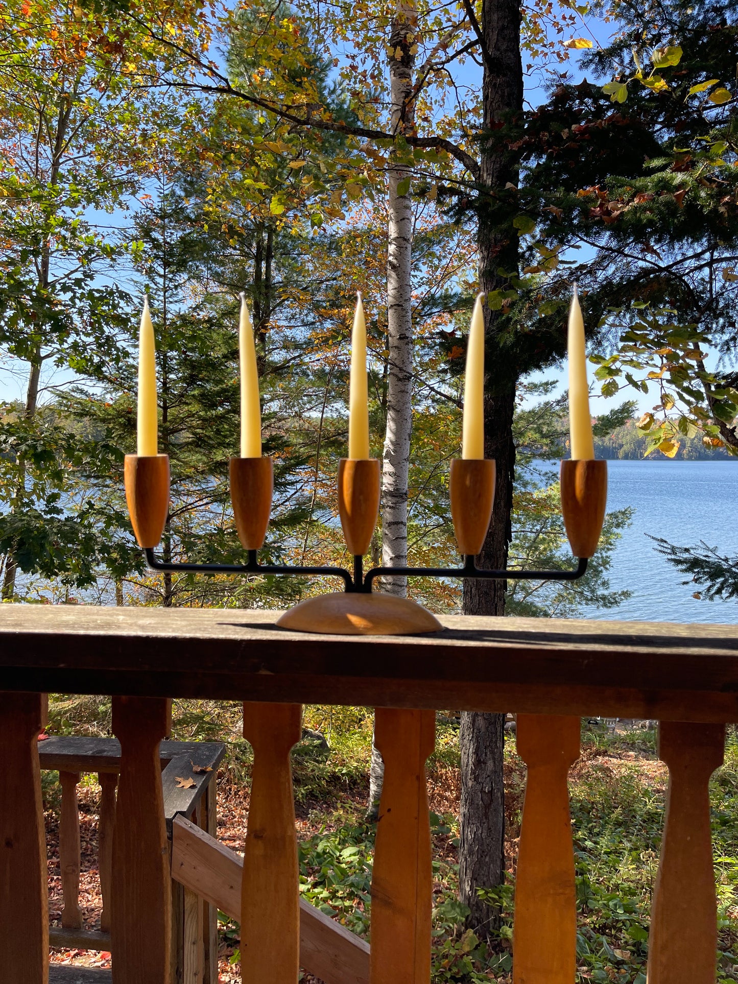Vintage Midcentury Danish Wood 5-Arm Candelabra