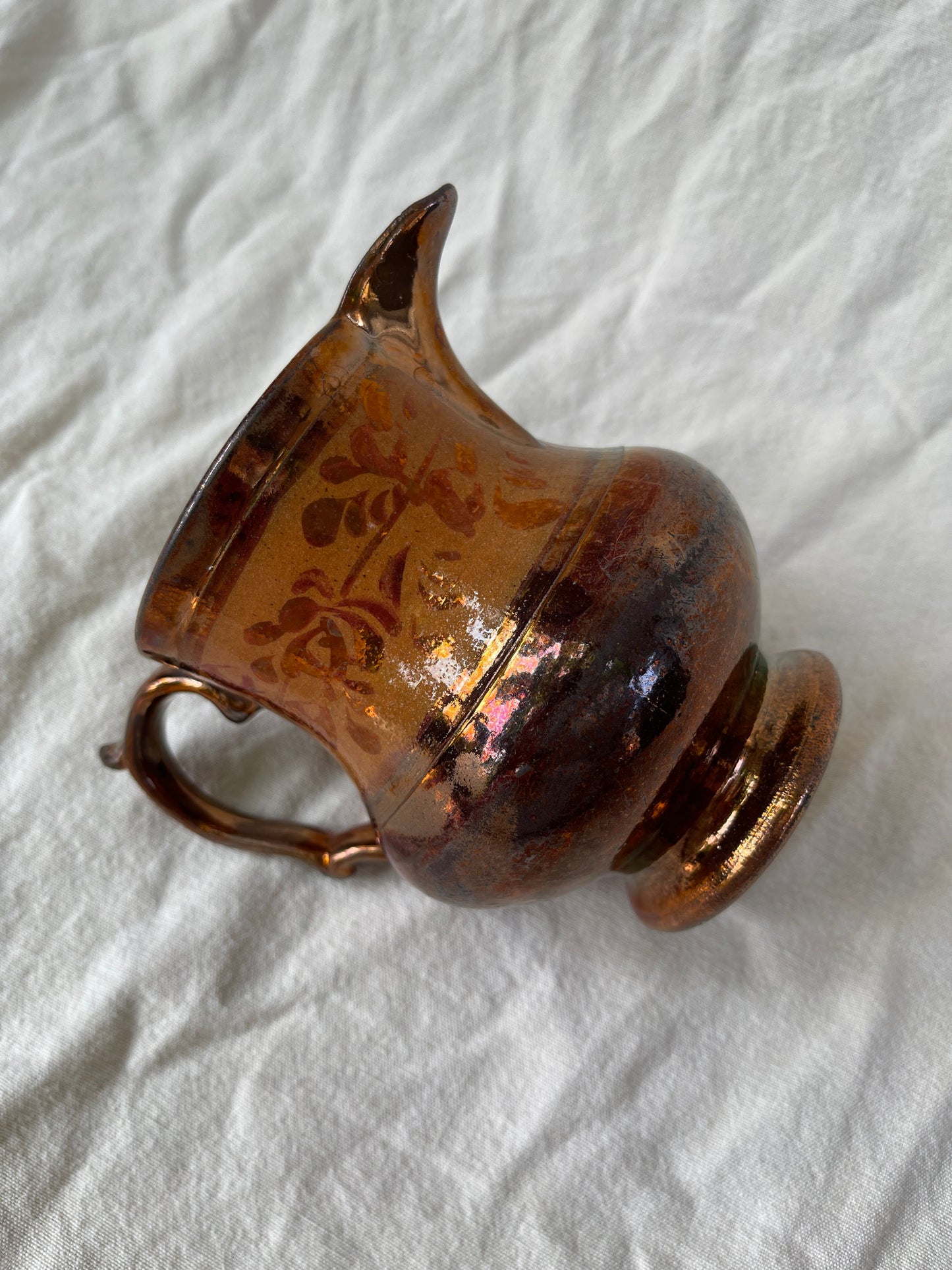 Antique Staffordshire Copper Lustre Pitcher