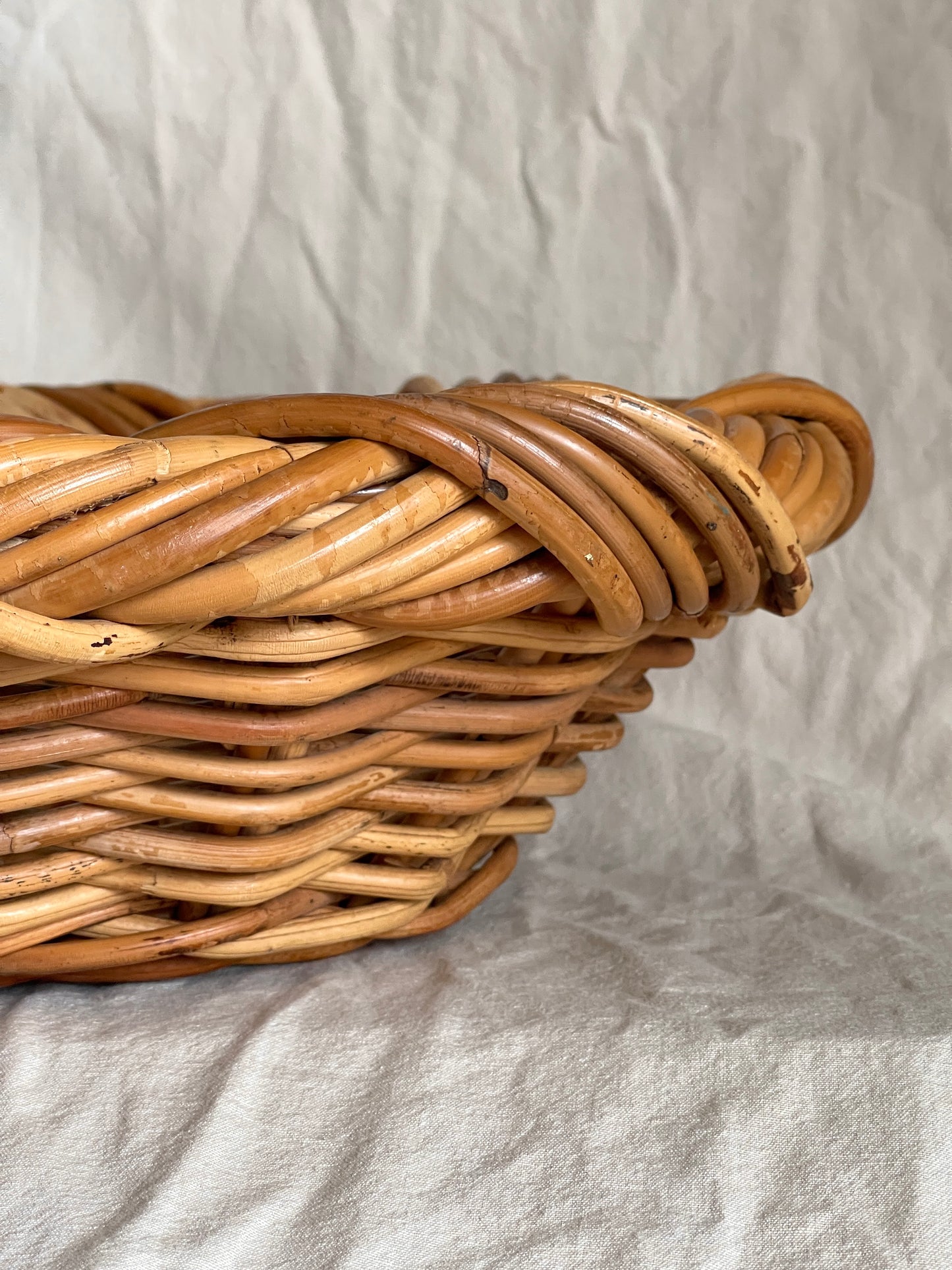Vintage Handwoven Rattan Basket Bowl