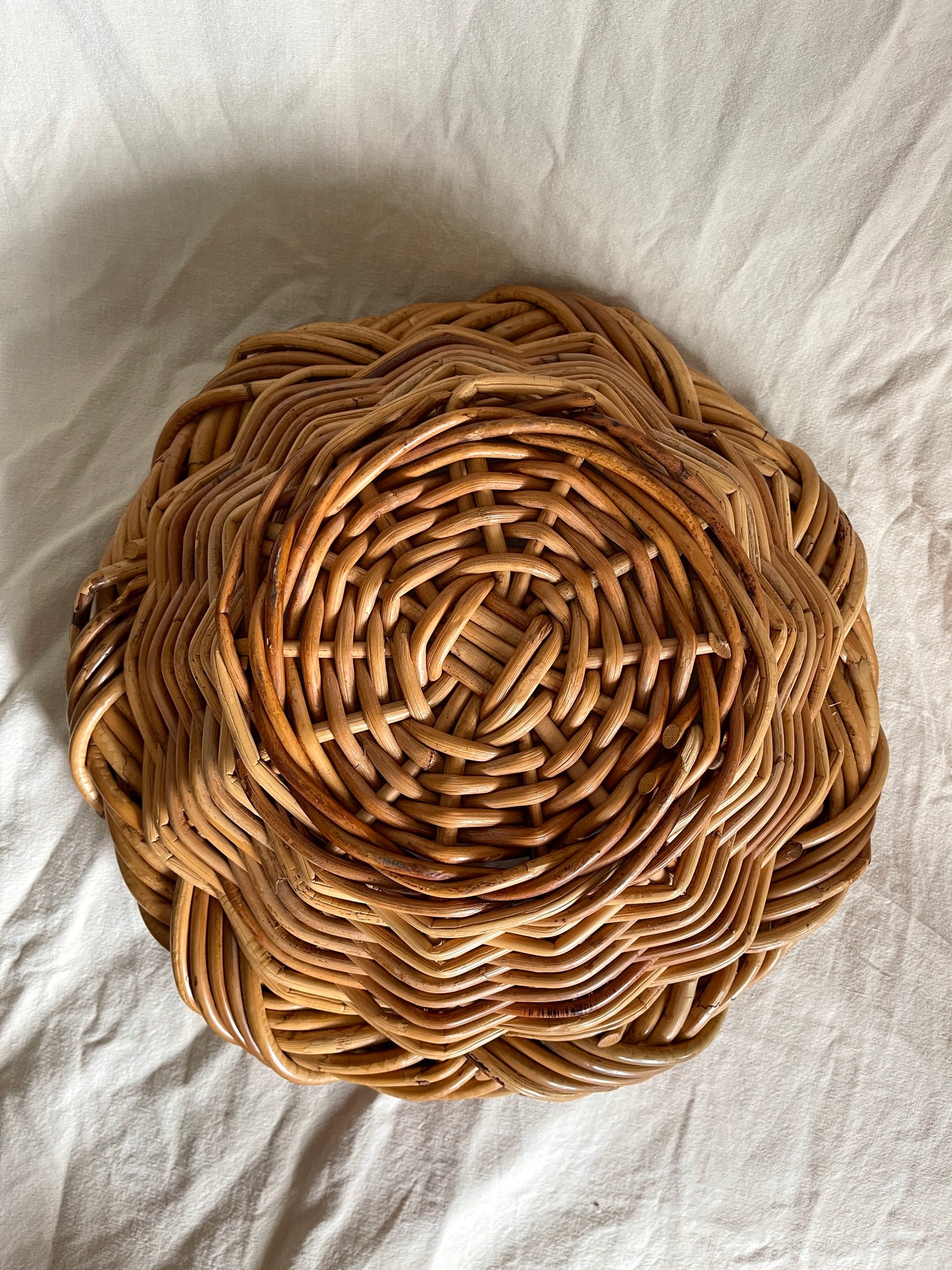 Vintage Handwoven Rattan Basket Bowl
