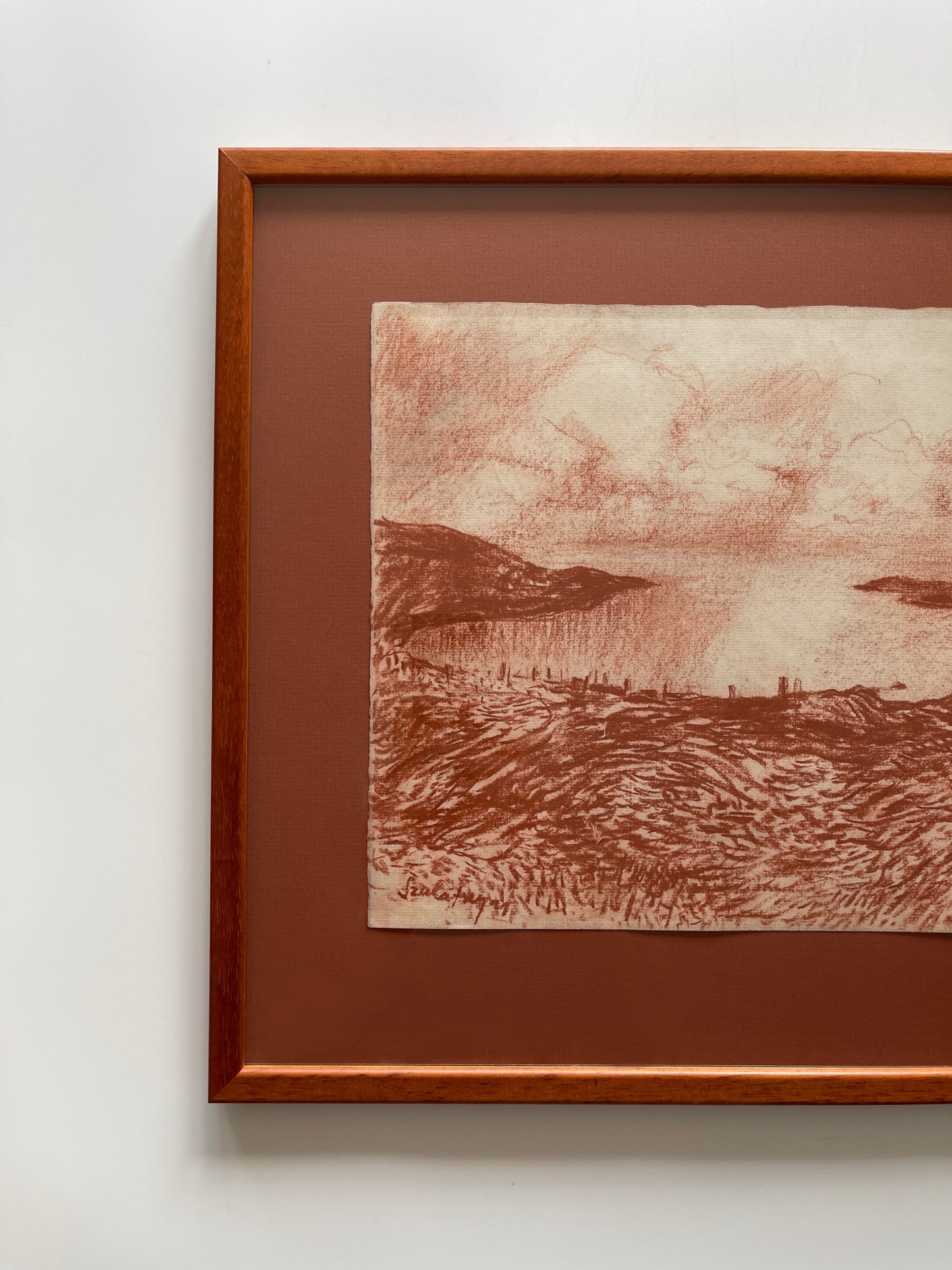 Vintage Framed Pastel Landscape Study on Paper, Unknown Artist
