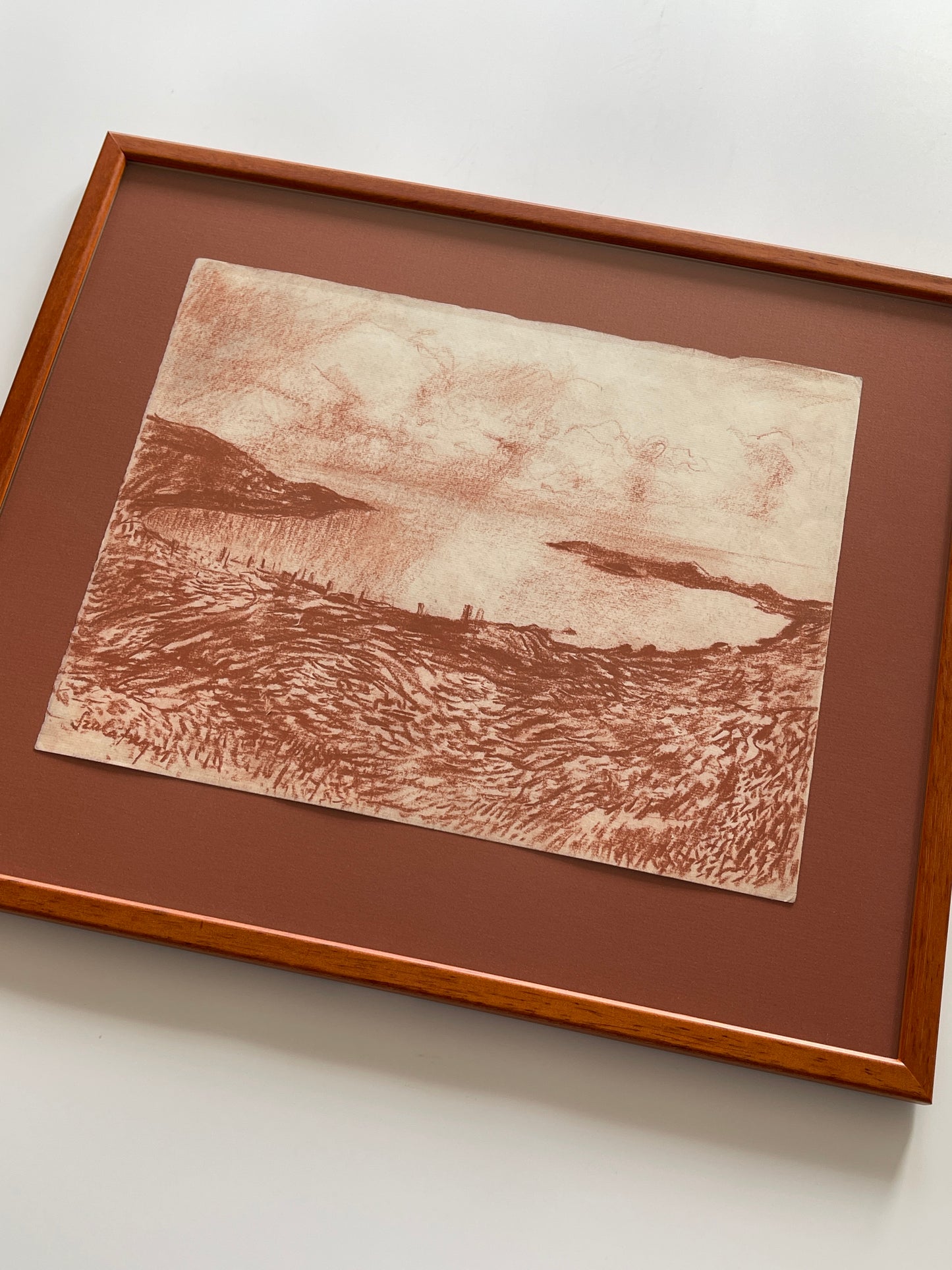 Vintage Framed Pastel Landscape Study on Paper, Unknown Artist