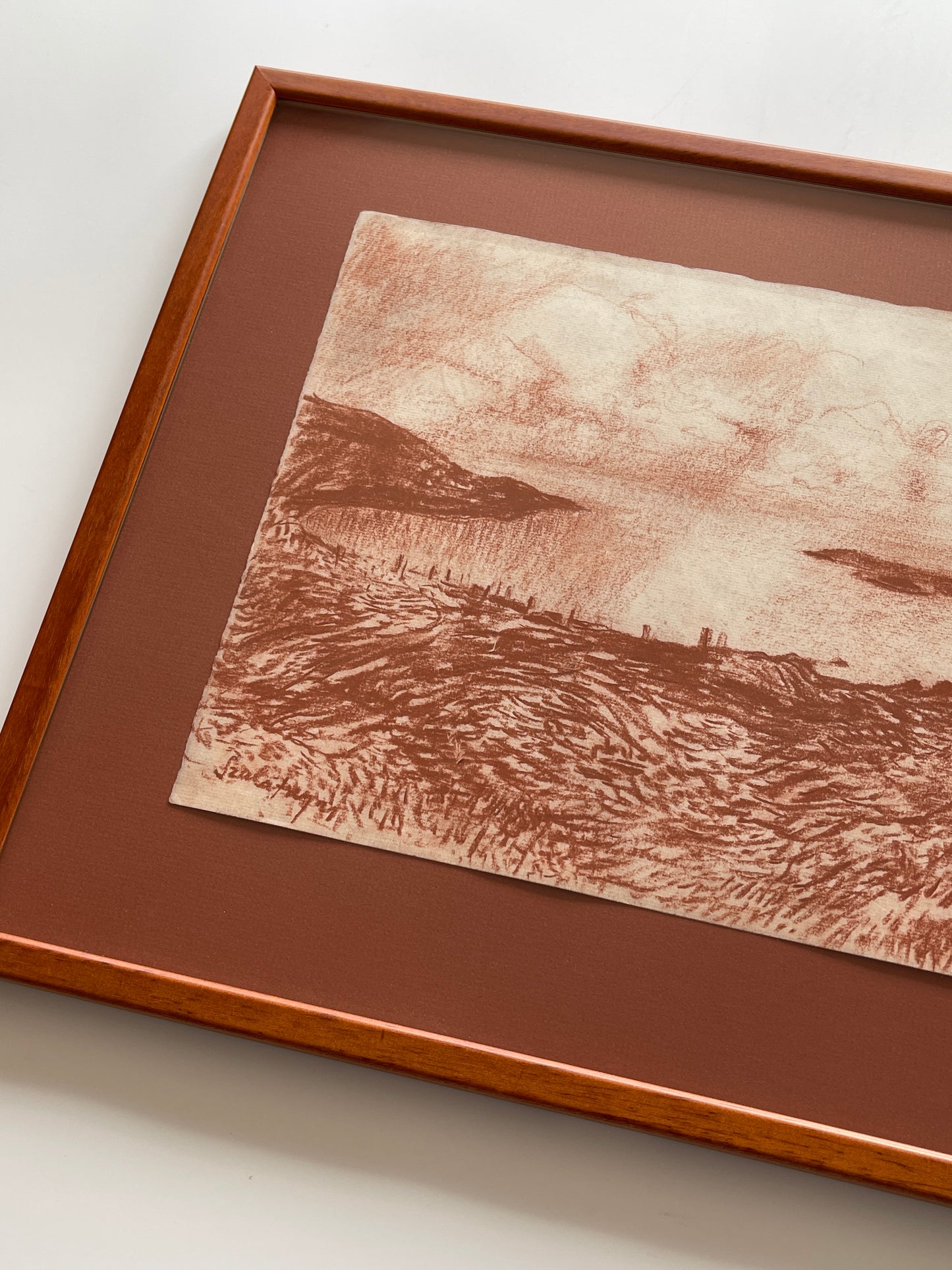 Vintage Framed Pastel Landscape Study on Paper, Unknown Artist