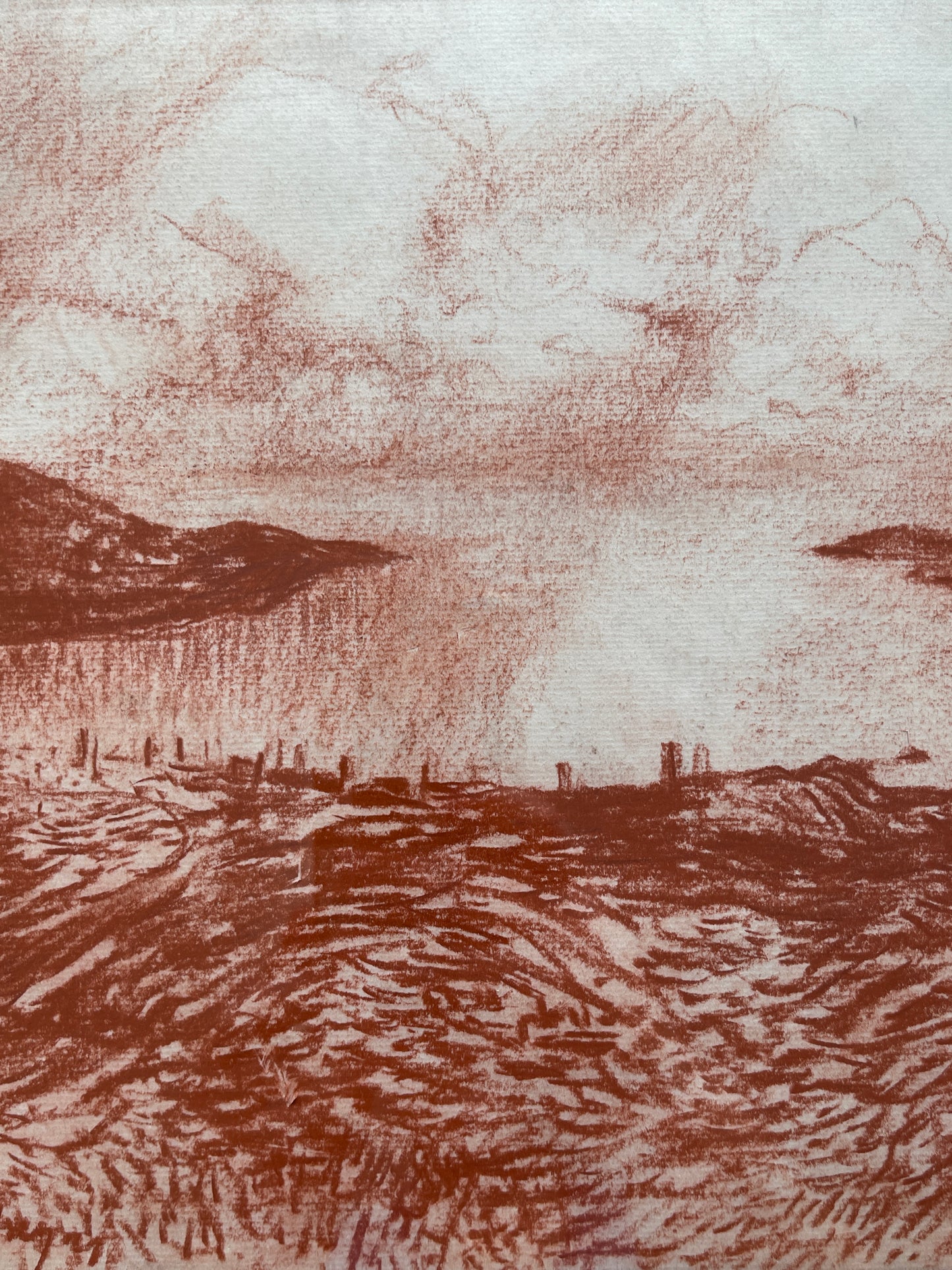 Vintage Framed Pastel Landscape Study on Paper, Unknown Artist