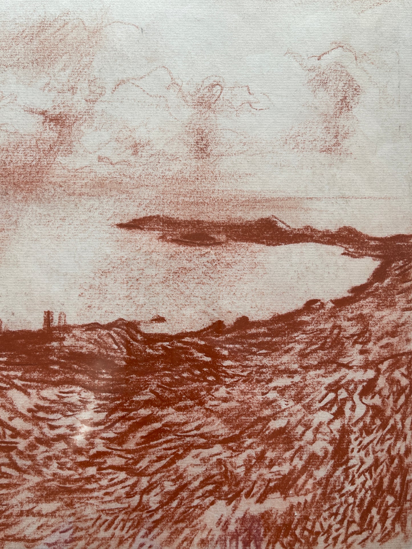 Vintage Framed Pastel Landscape Study on Paper, Unknown Artist