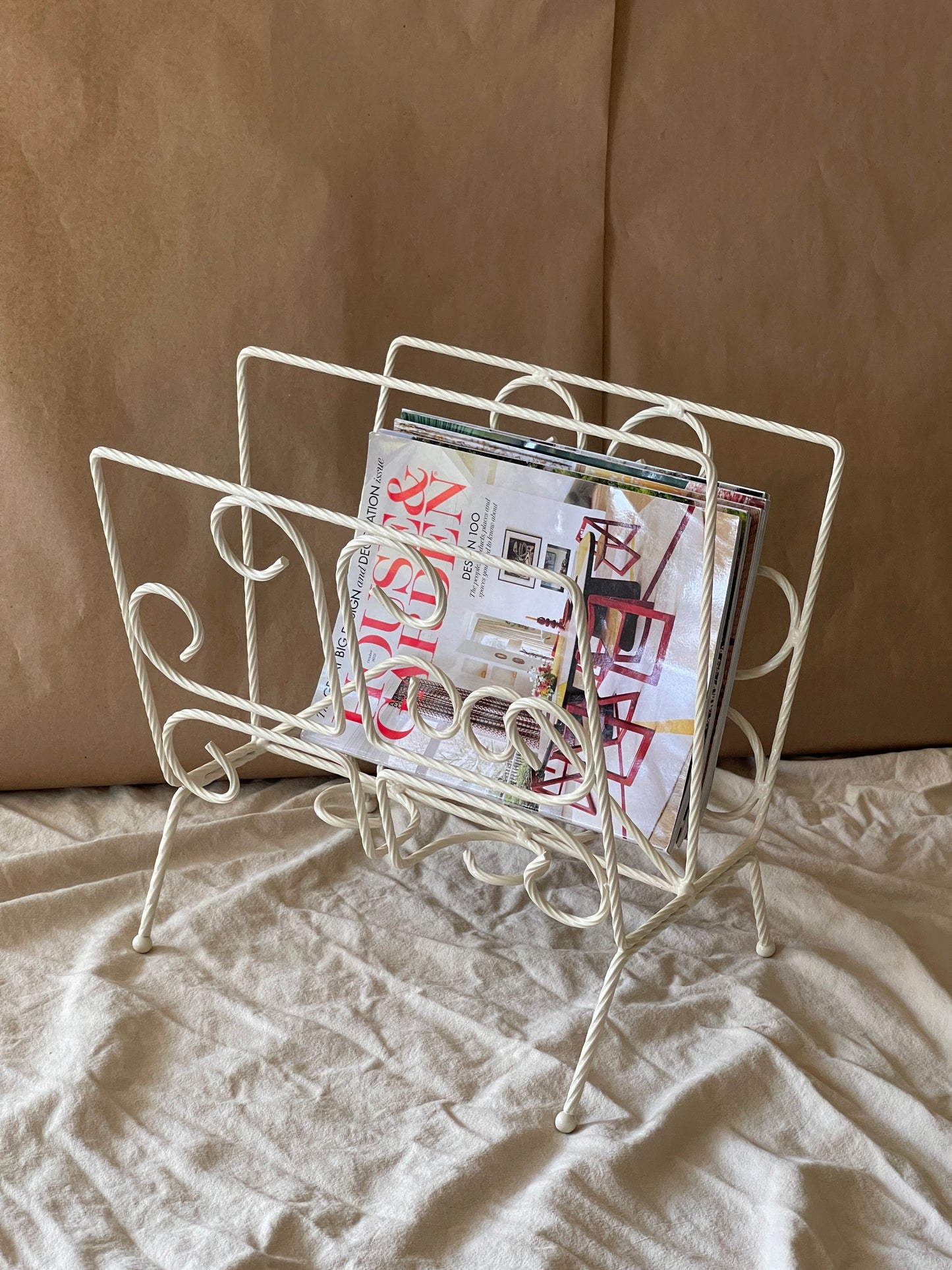 Vintage Twisted Wrought Iron Magazine Rack