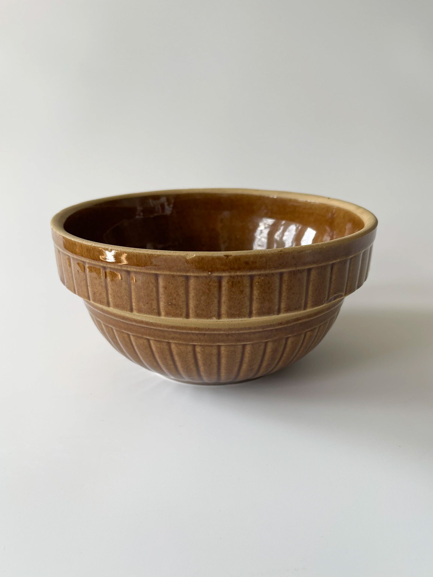 Vintage Primitive Brown Stoneware Mixing Bowl