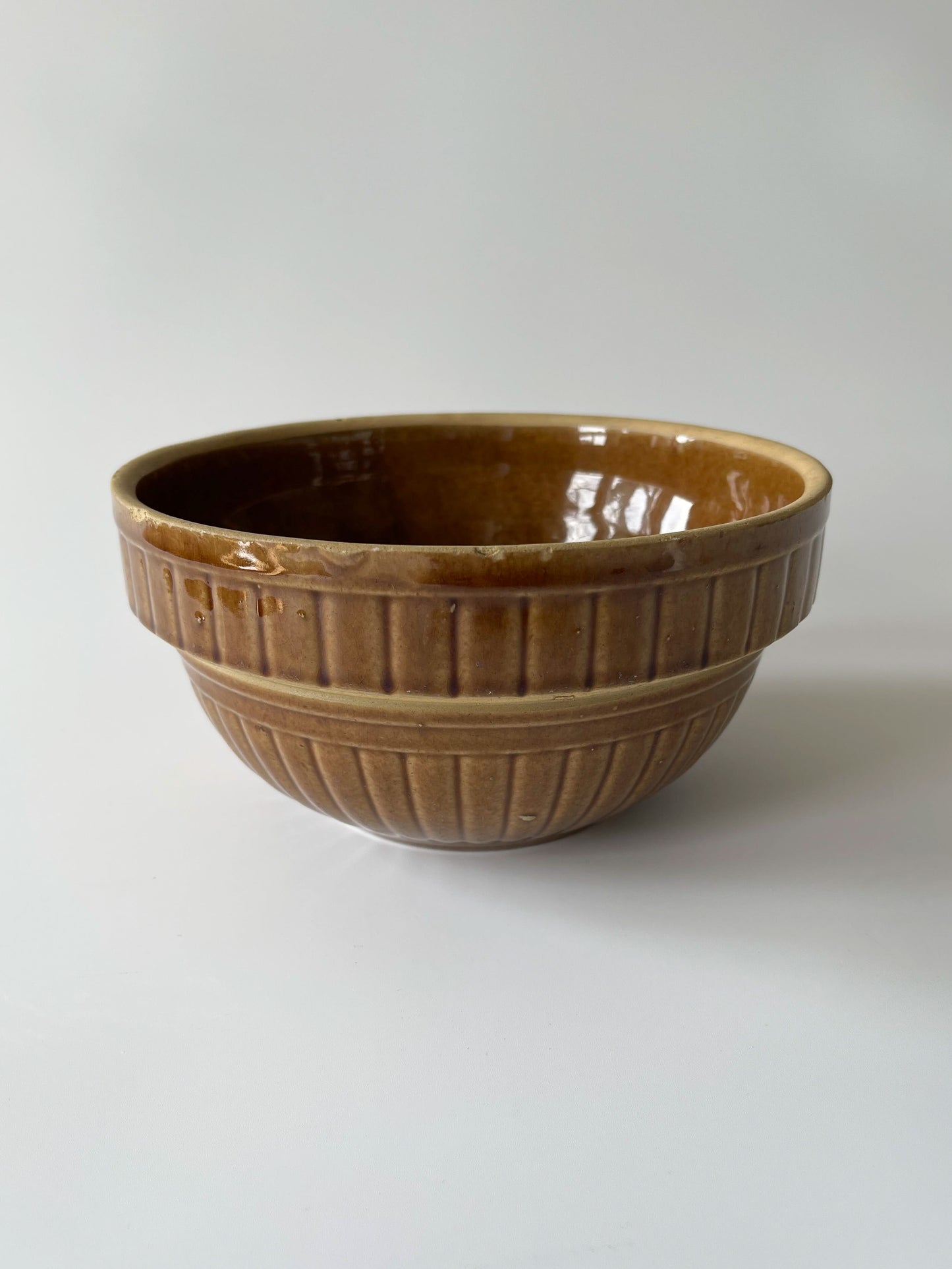 Vintage Primitive Brown Stoneware Mixing Bowl