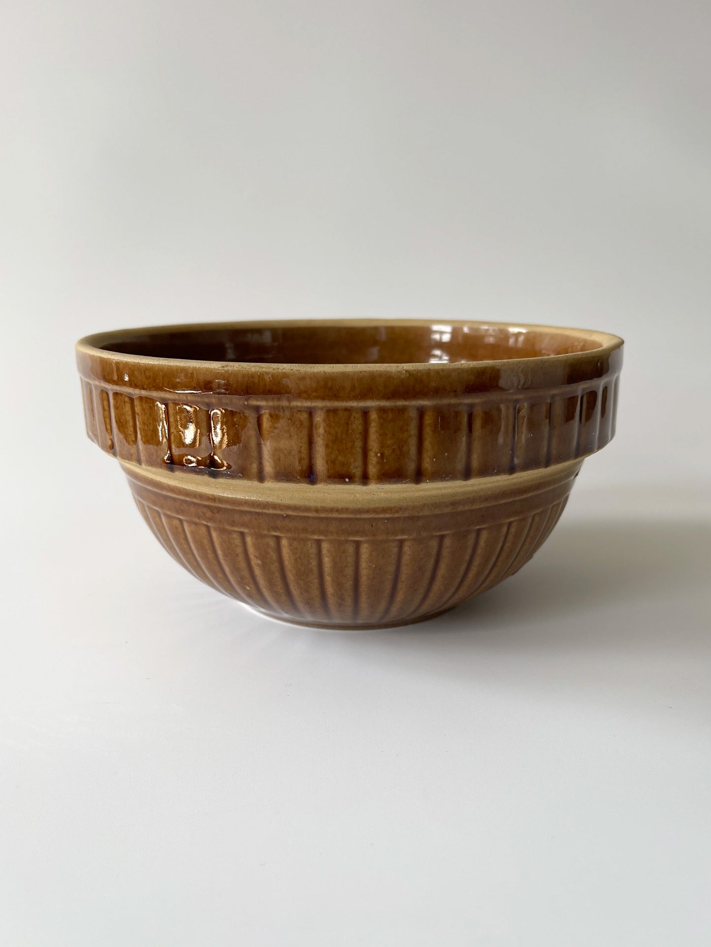 Vintage Primitive Brown Stoneware Mixing Bowl