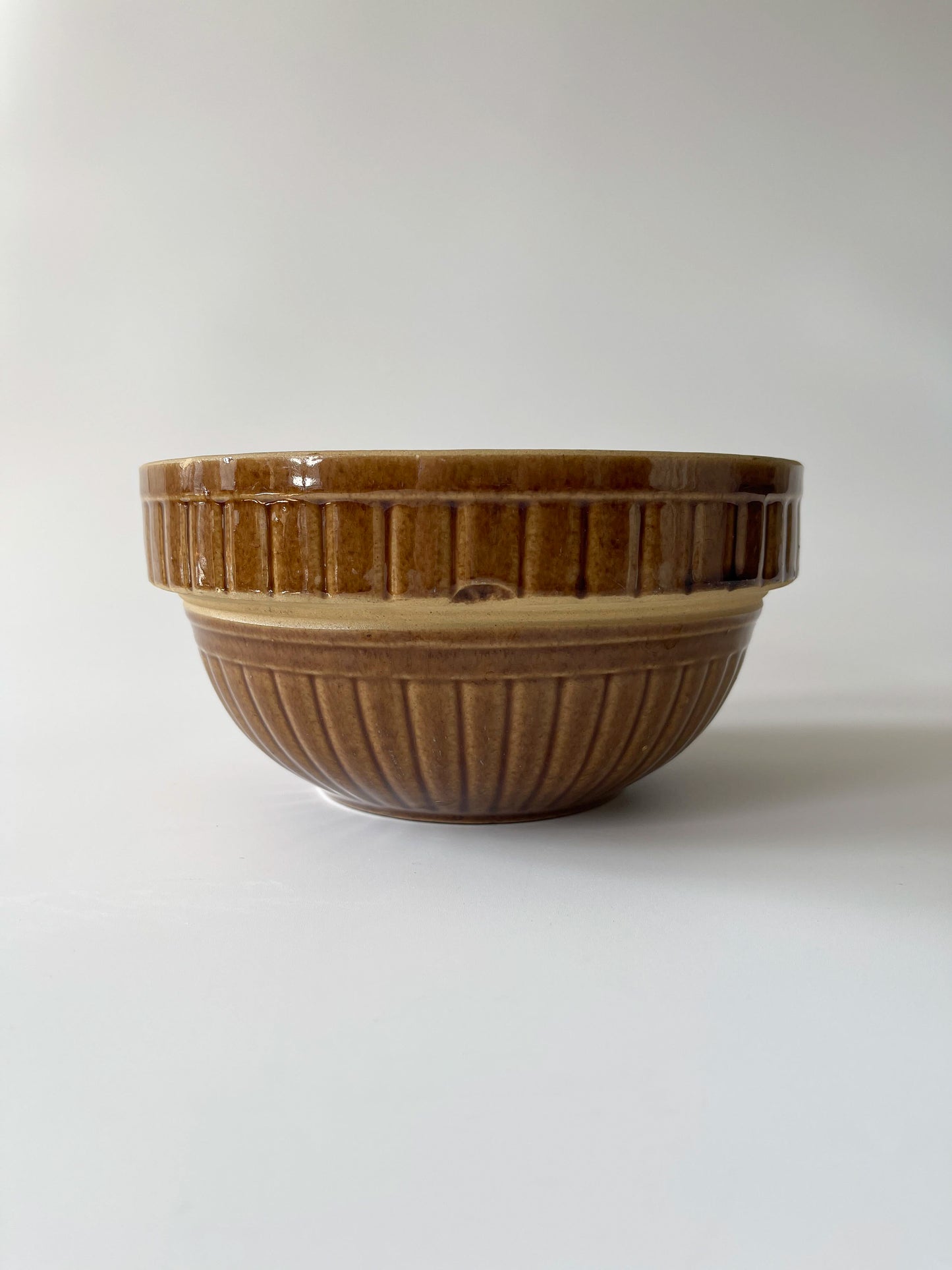 Vintage Primitive Brown Stoneware Mixing Bowl