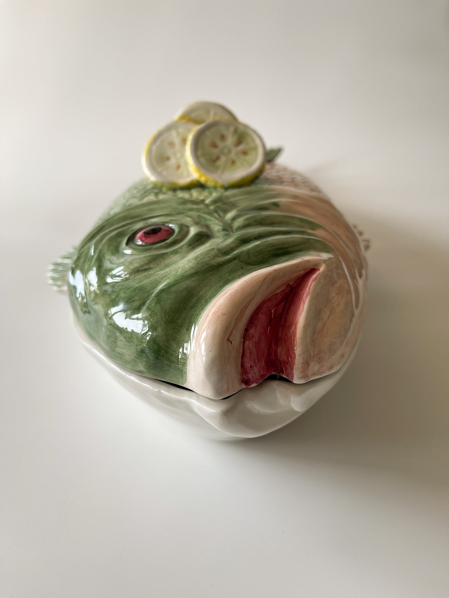 Vintage Italian Hand-Painted Ceramic Lidded Fish Platter