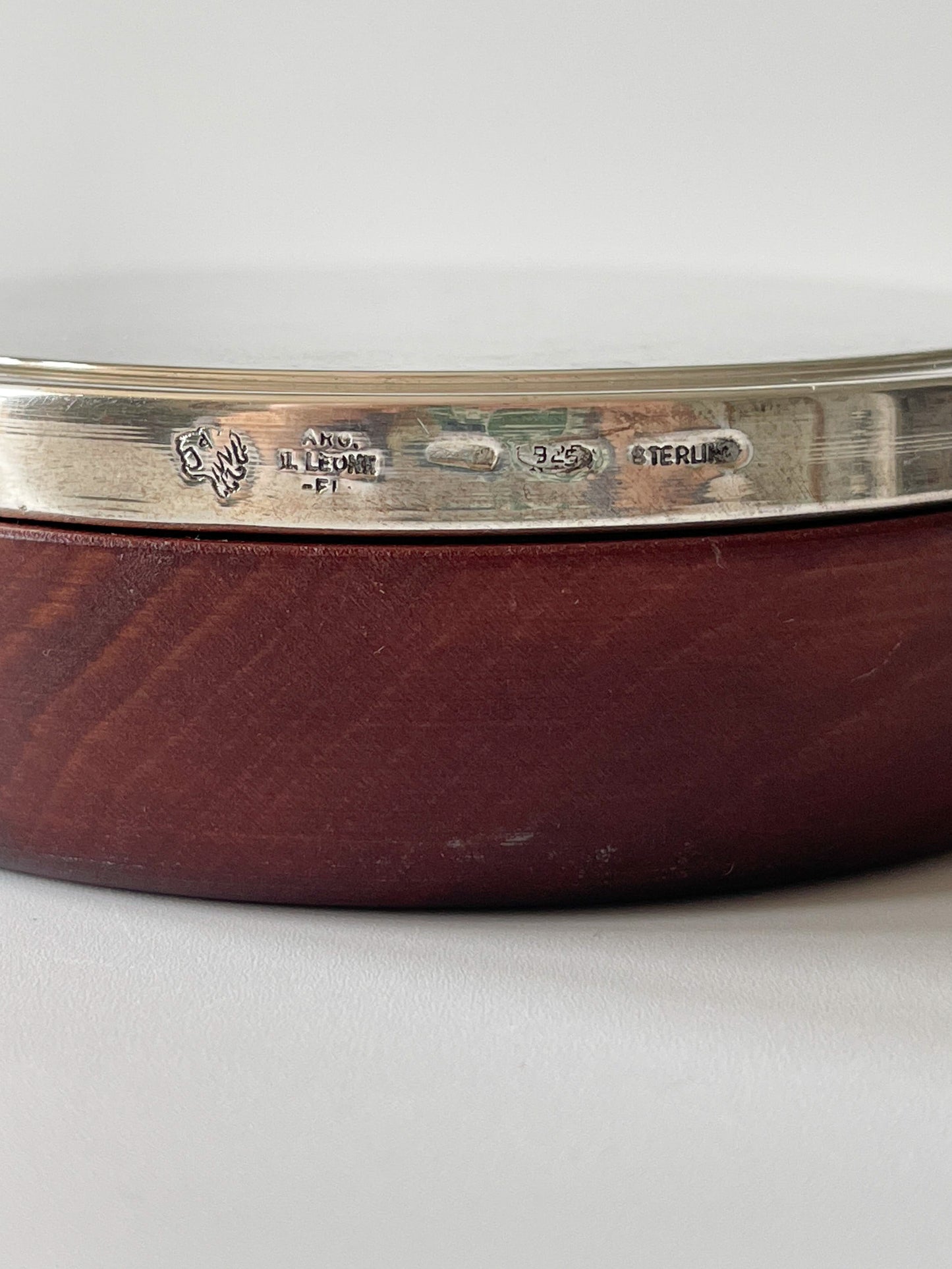 Vintage Il Leone Italian Sterling Silver Wood Trinket Box