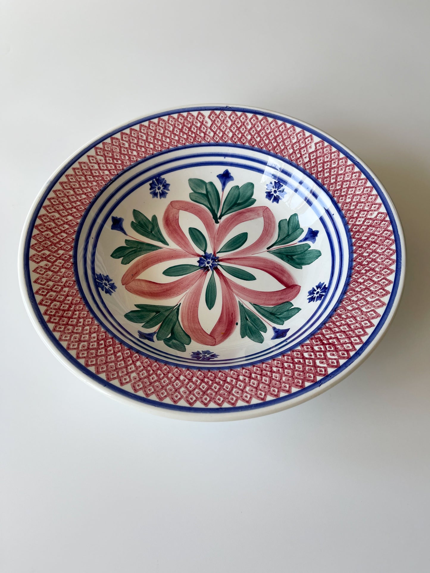 Large NIMY Belgian Hand Painted Spongeware Bowl