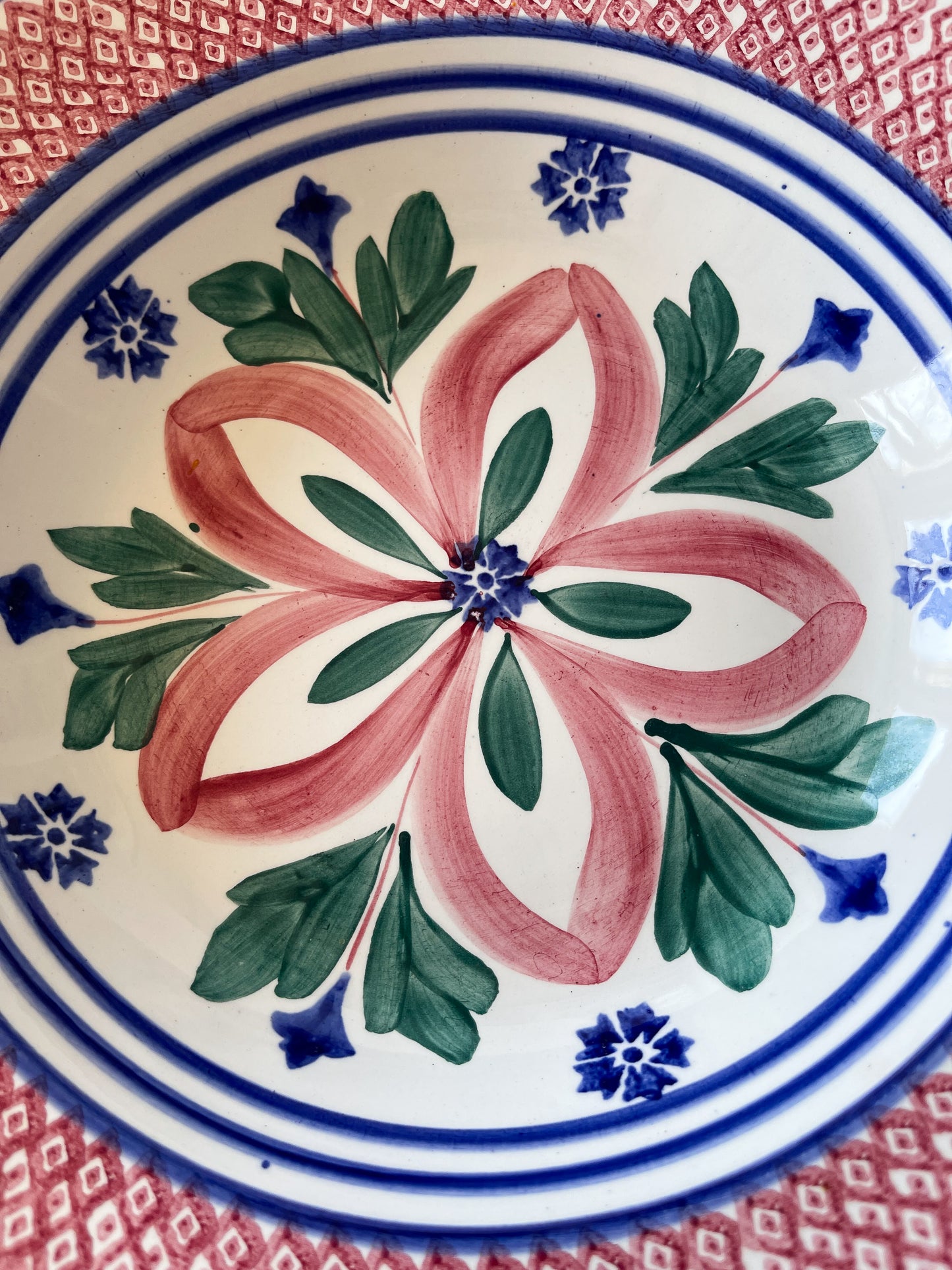 Large NIMY Belgian Hand Painted Spongeware Bowl