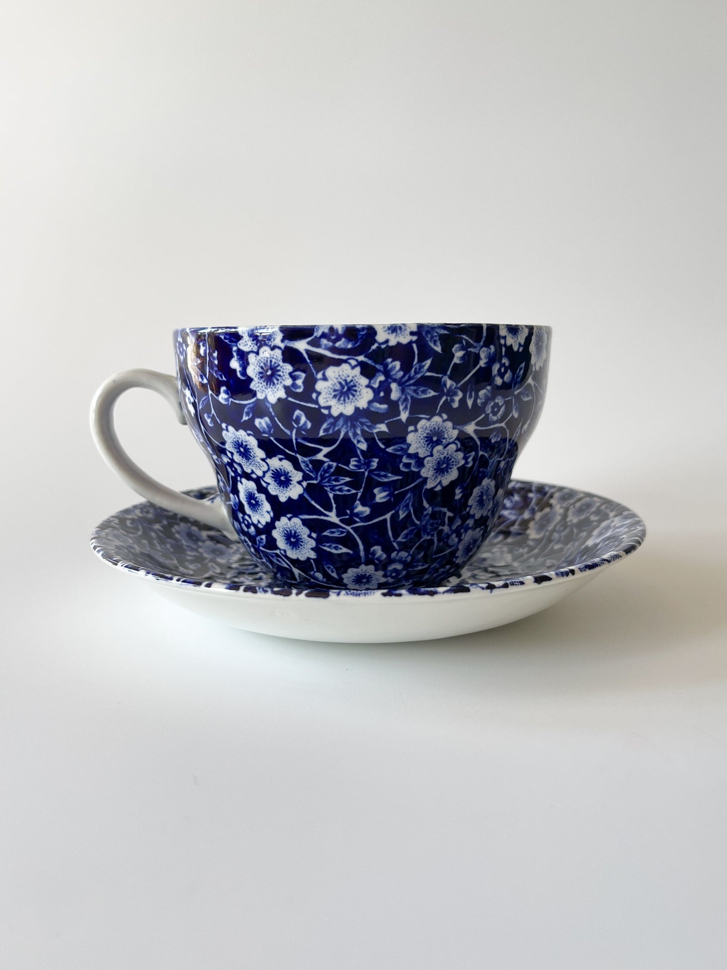 Vintage Burleigh Blue Calico Large Breakfast Cup & Saucer