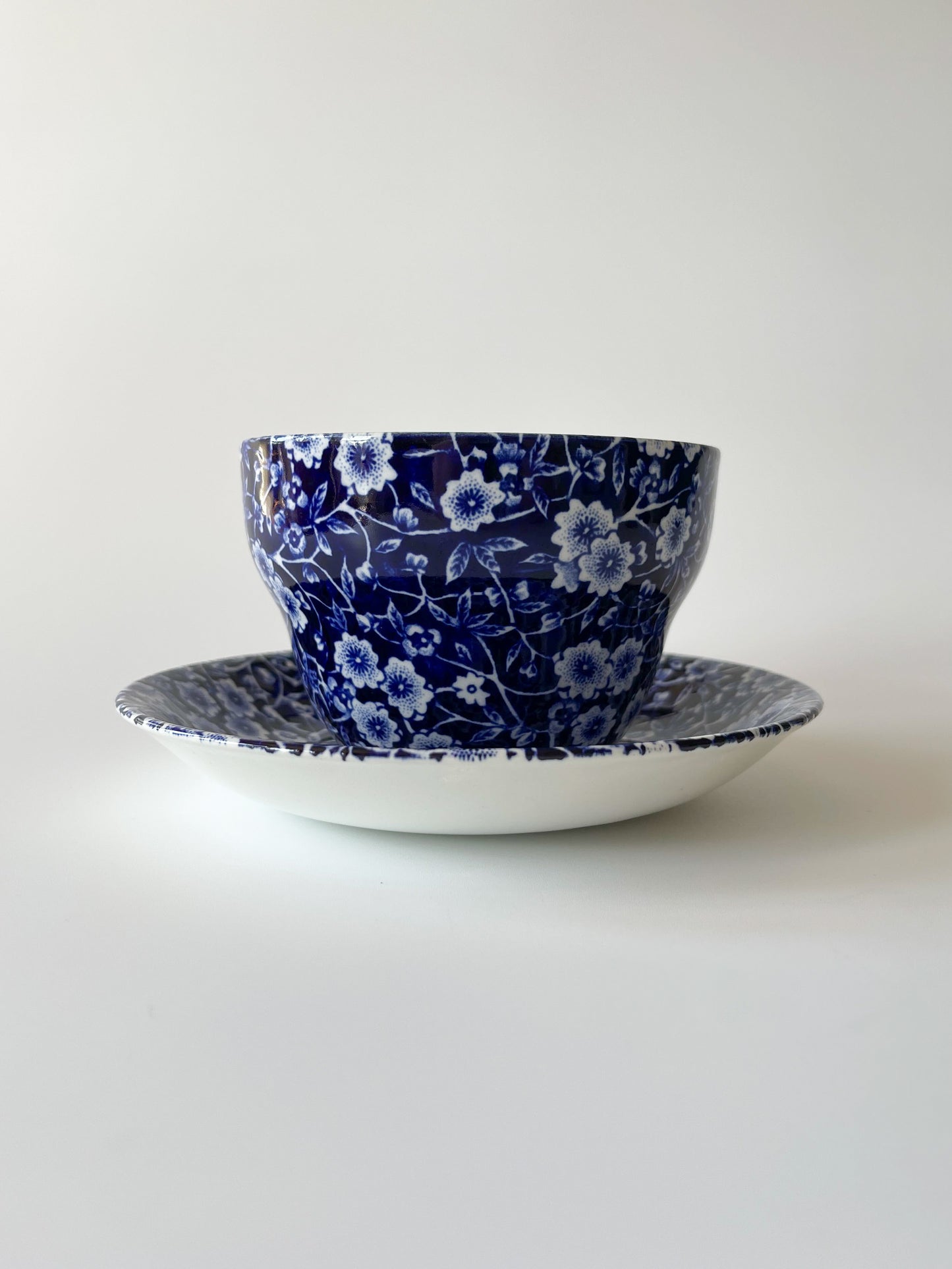 Vintage Burleigh Blue Calico Large Breakfast Cup & Saucer
