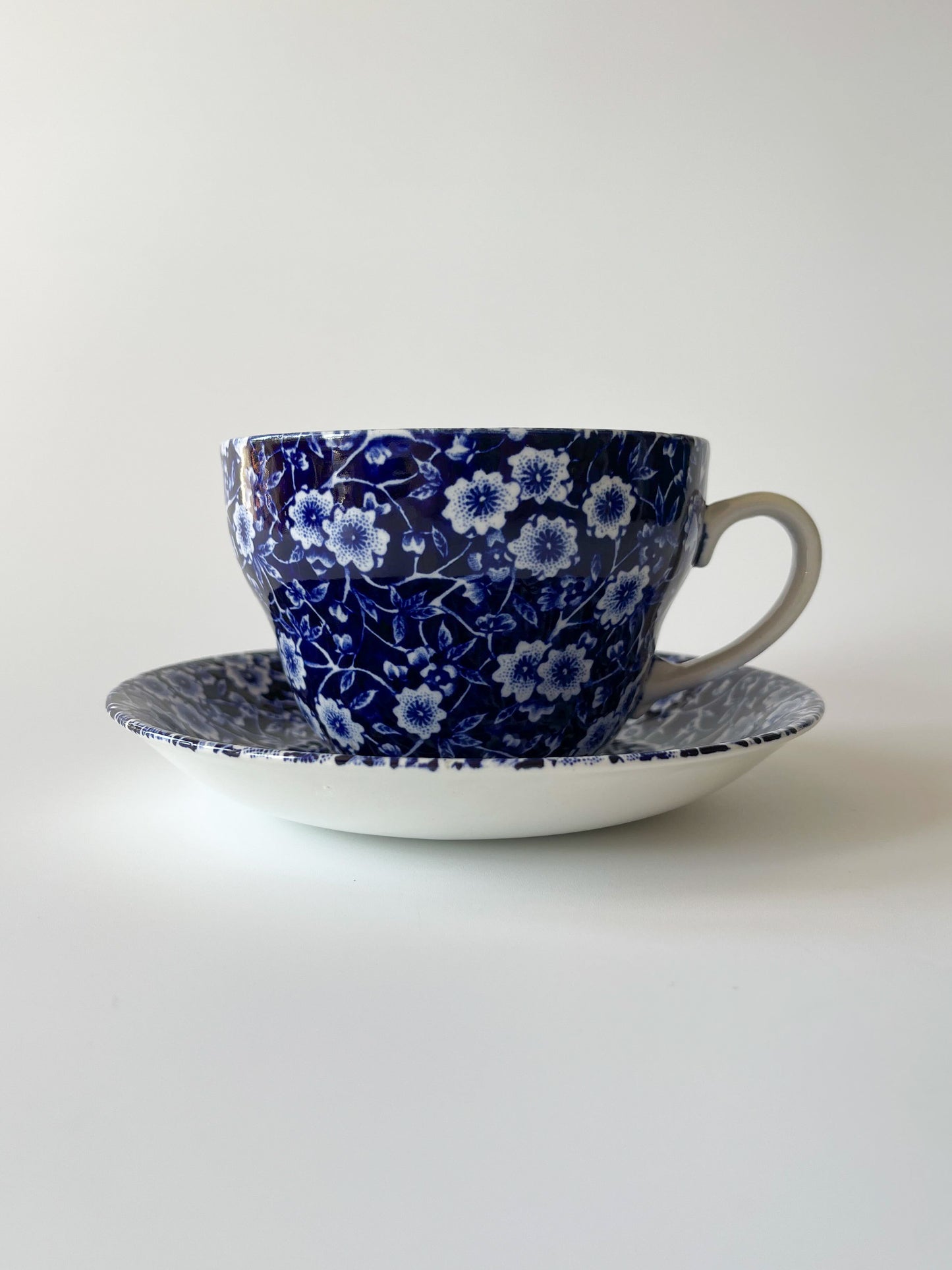 Vintage Burleigh Blue Calico Large Breakfast Cup & Saucer