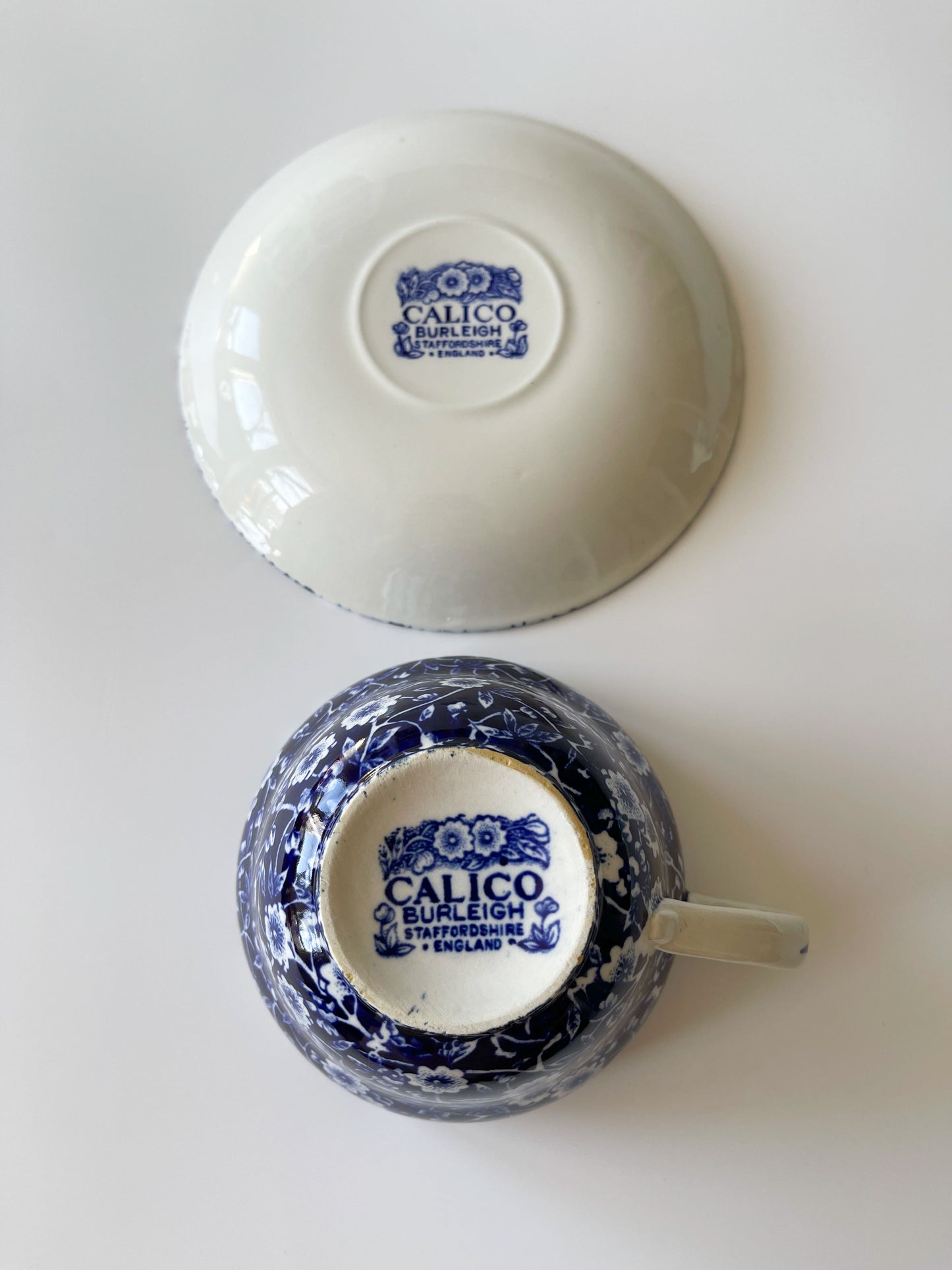 Vintage Burleigh Blue Calico Large Breakfast Cup & Saucer