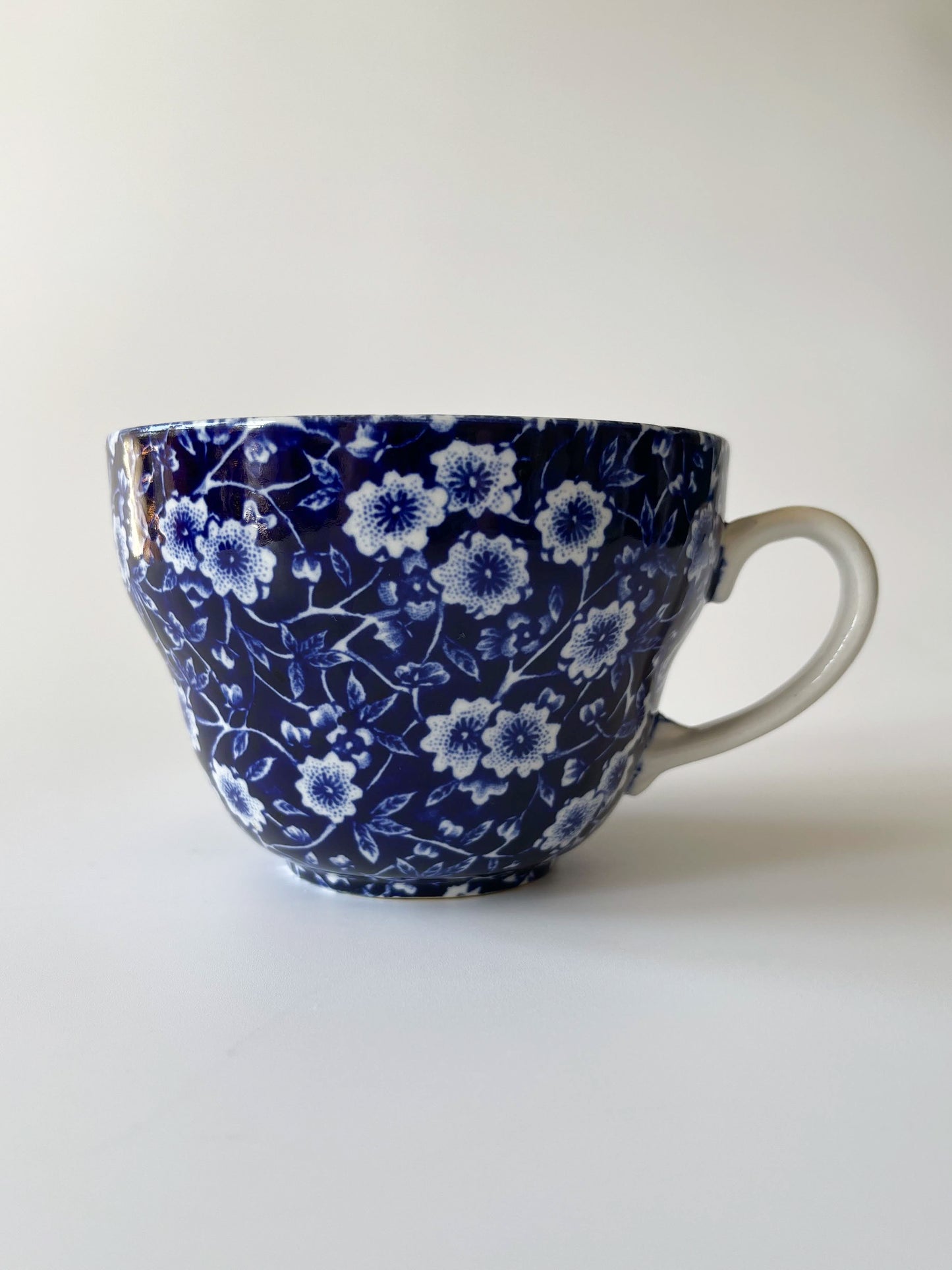 Vintage Burleigh Blue Calico Large Breakfast Cup & Saucer