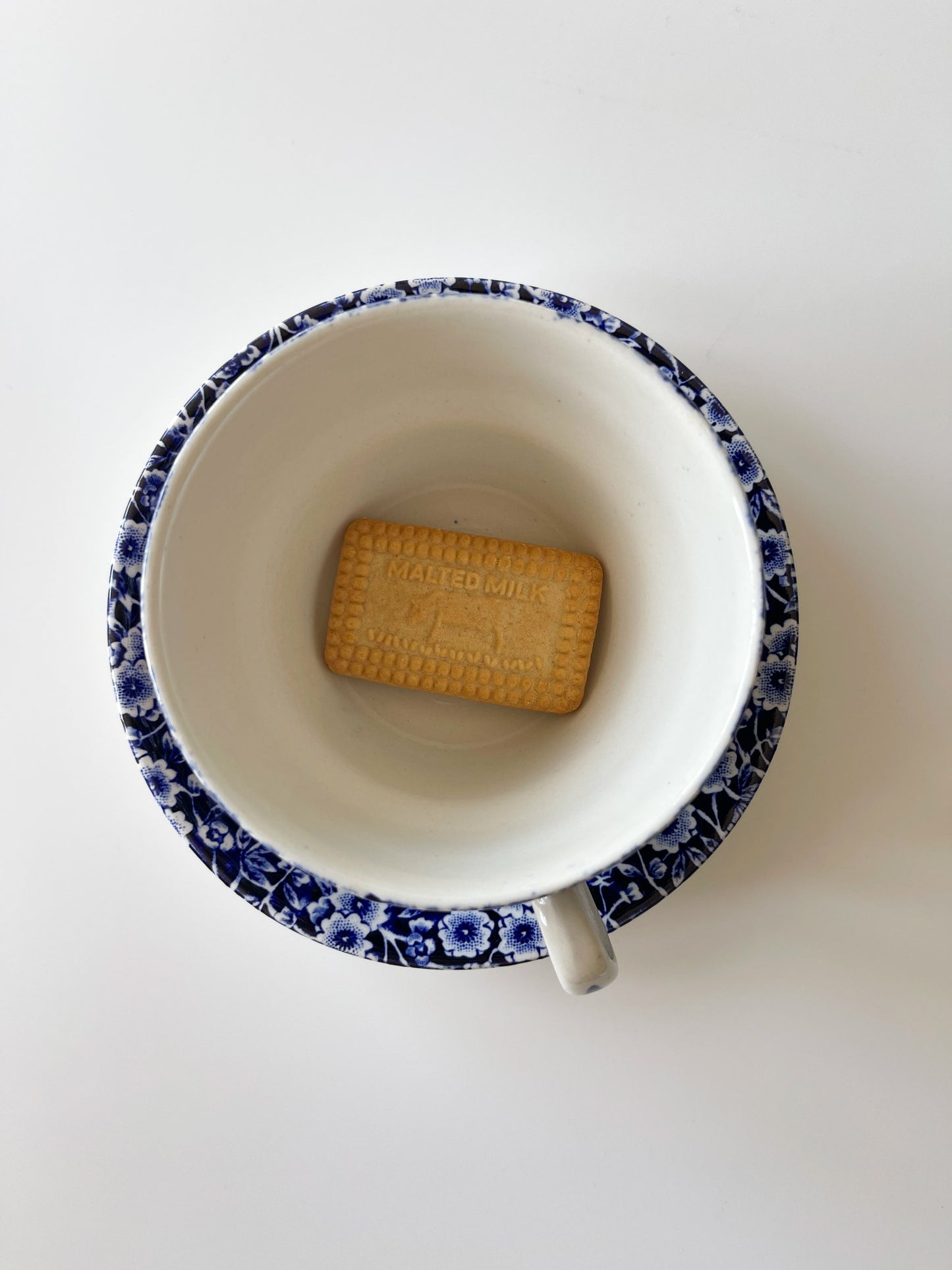 Vintage Burleigh Blue Calico Large Breakfast Cup & Saucer