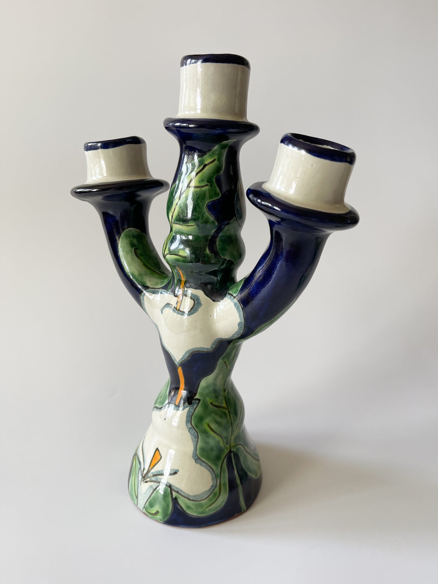 Pair of Vintage Mexican Talavera Pottery Candelabras