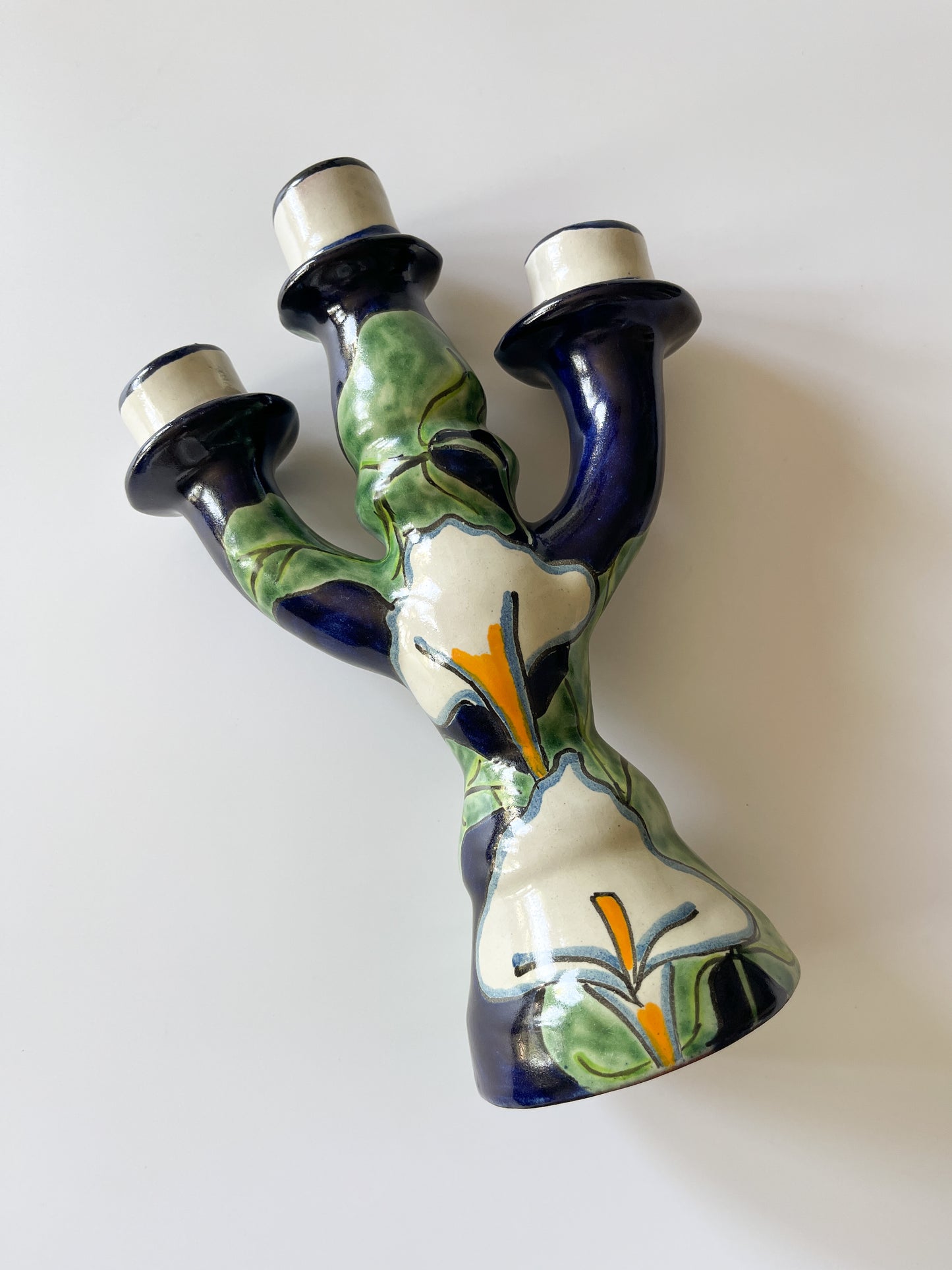 Pair of Vintage Mexican Talavera Pottery Candelabras