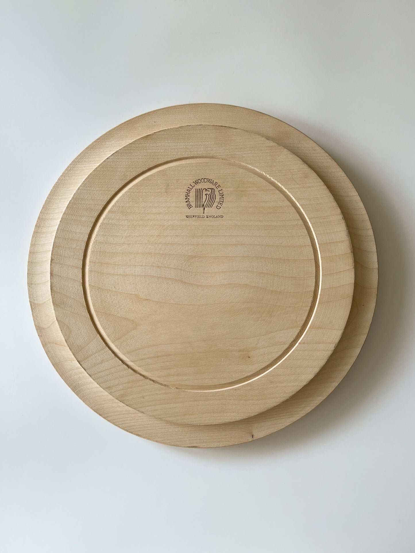Vintage English Hand Carved Round Wood Bread Board