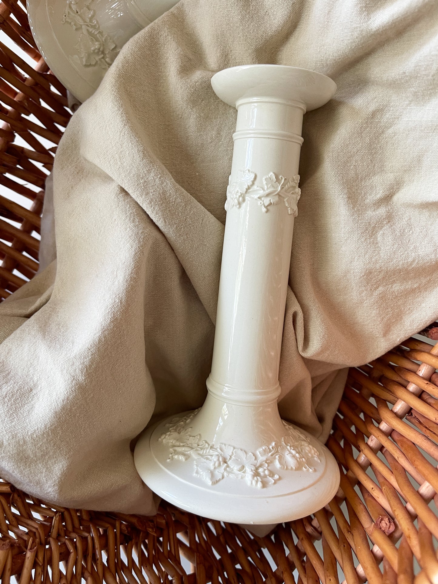 Wedgwood Embossed Queensware Cream Candlesticks