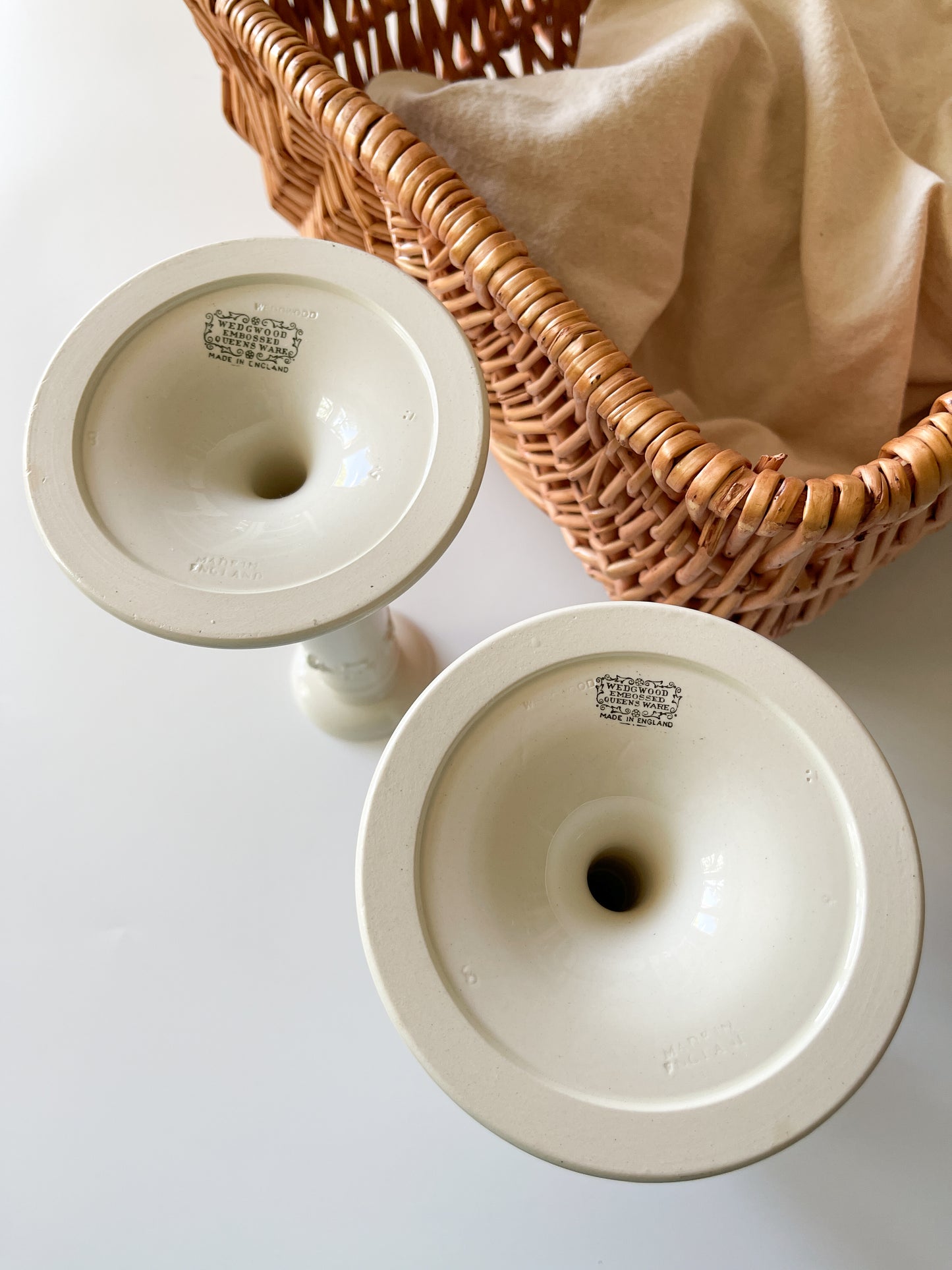 Wedgwood Embossed Queensware Cream Candlesticks