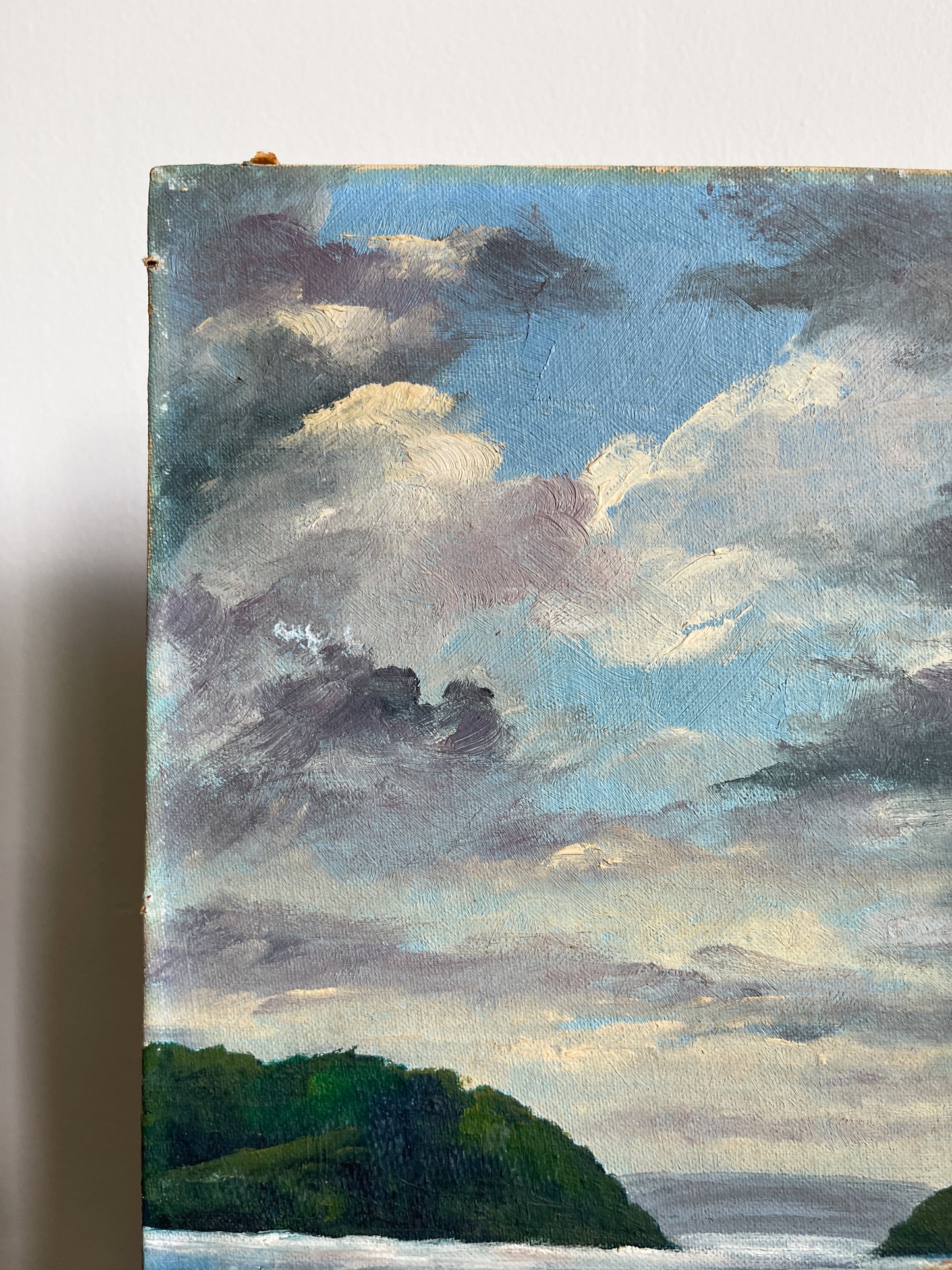 Vintage Coastal Lighthouse Oil Painting Signed Edith Lesee