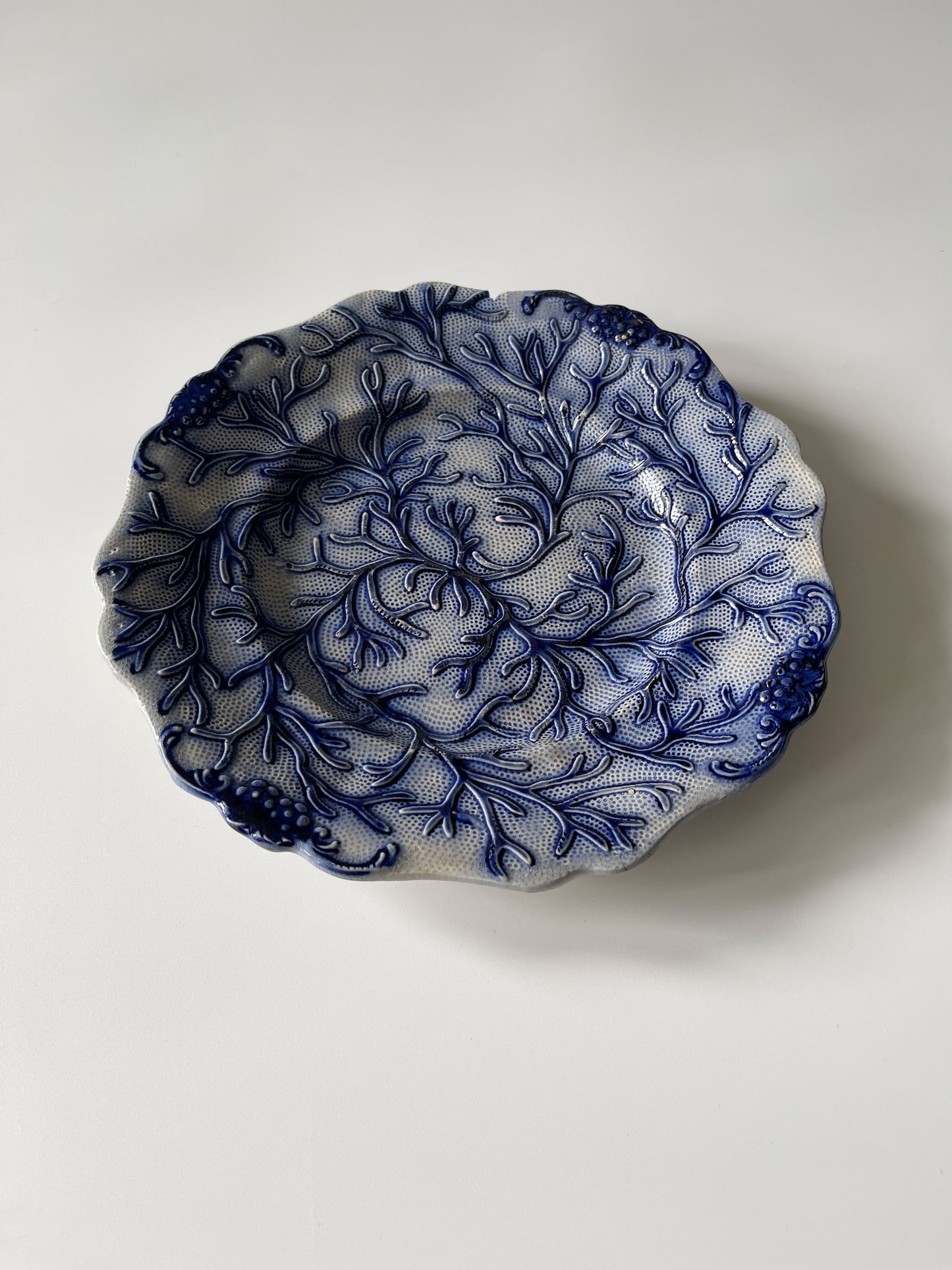 19th Century Salt Glazed Majolica Seaweed Plate
