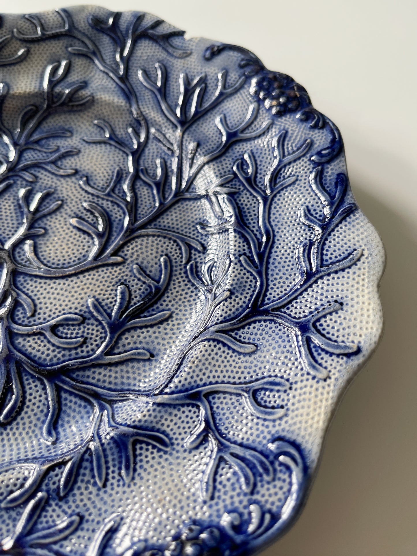 19th Century Salt Glazed Majolica Seaweed Plate