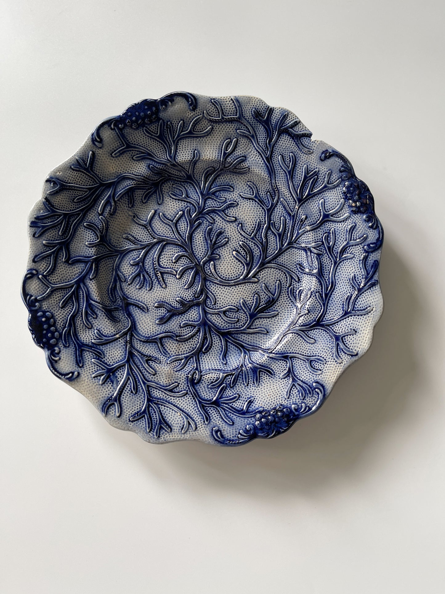 19th Century Salt Glazed Majolica Seaweed Plate