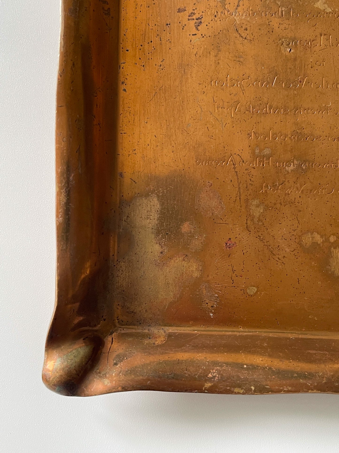 Antique Tiffany & Co. Copper Wedding Invitation Tray / Printing Plate, 1919