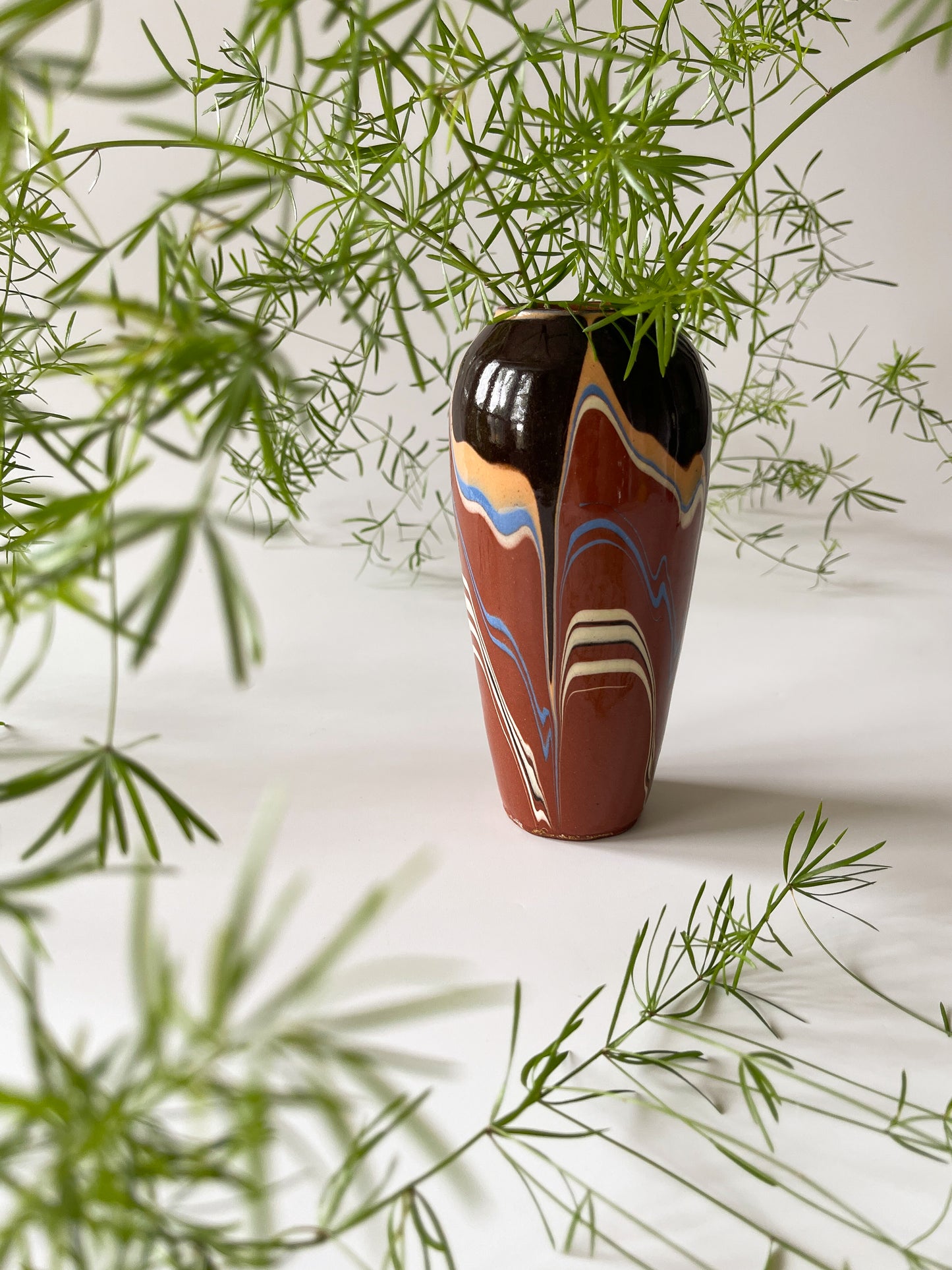 Vintage Bulgarian Traditional Redware Pottery Vase 6"