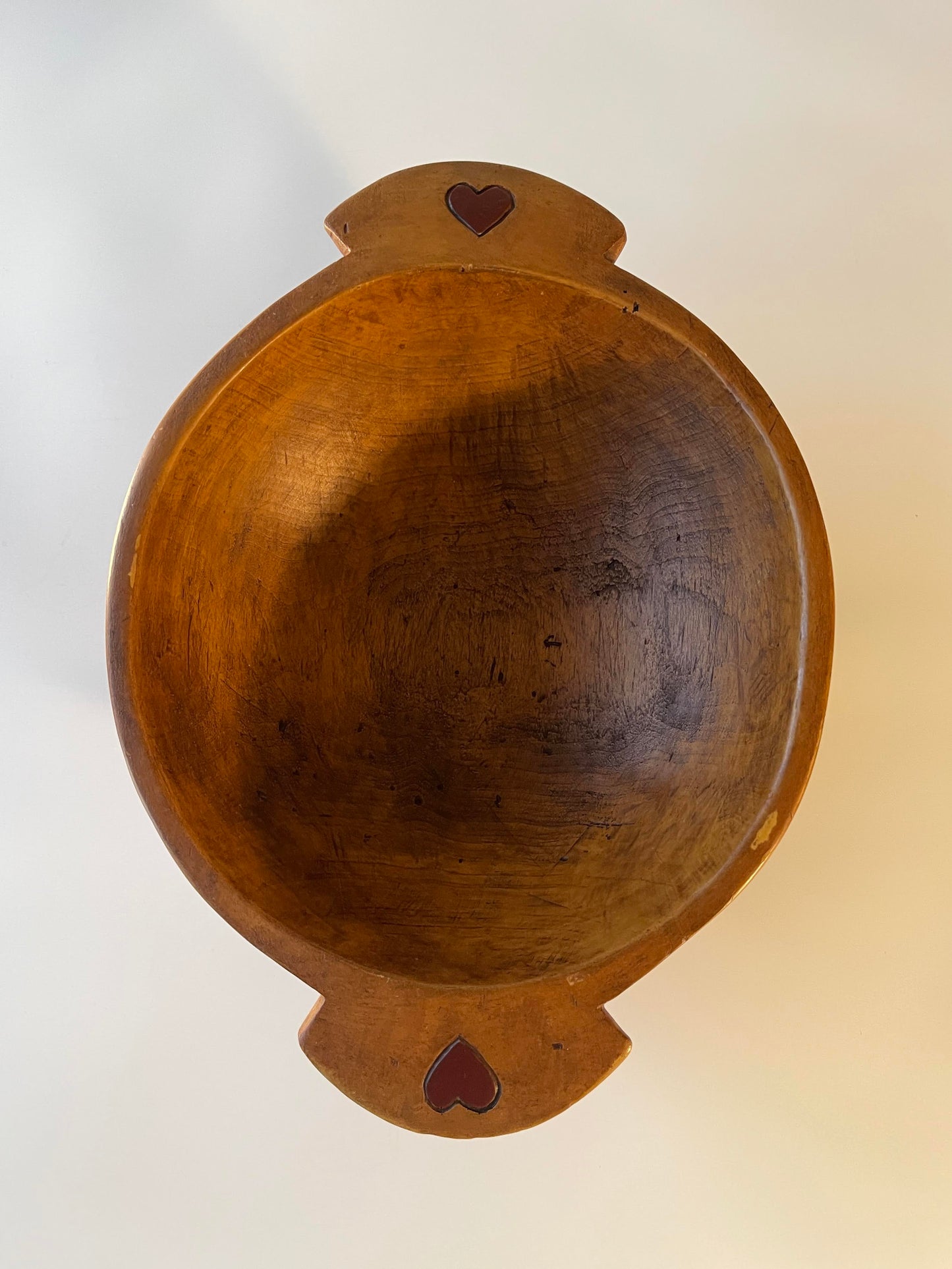 Vintage Carved Wood Hearts Dough Bowl