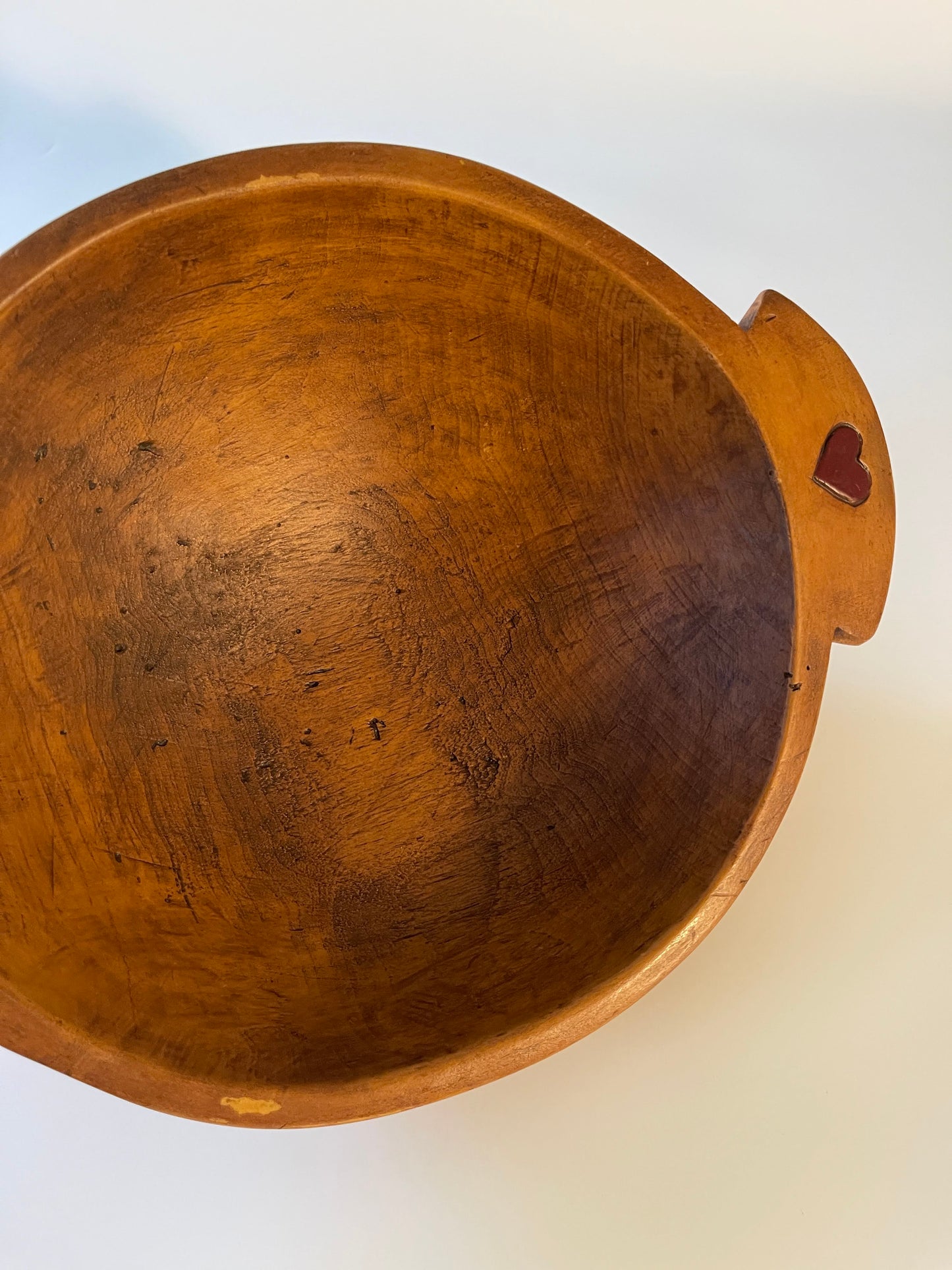 Vintage Carved Wood Hearts Dough Bowl