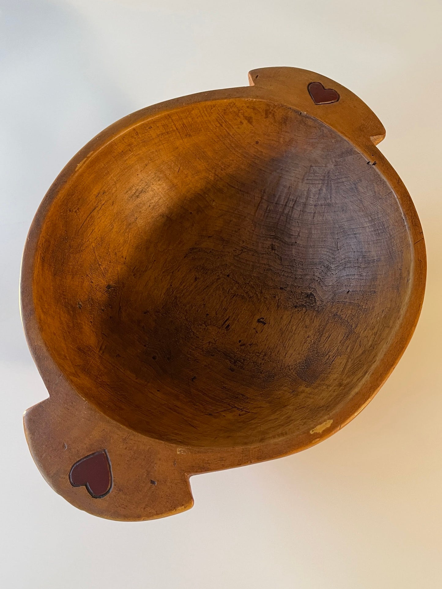 Vintage Carved Wood Hearts Dough Bowl