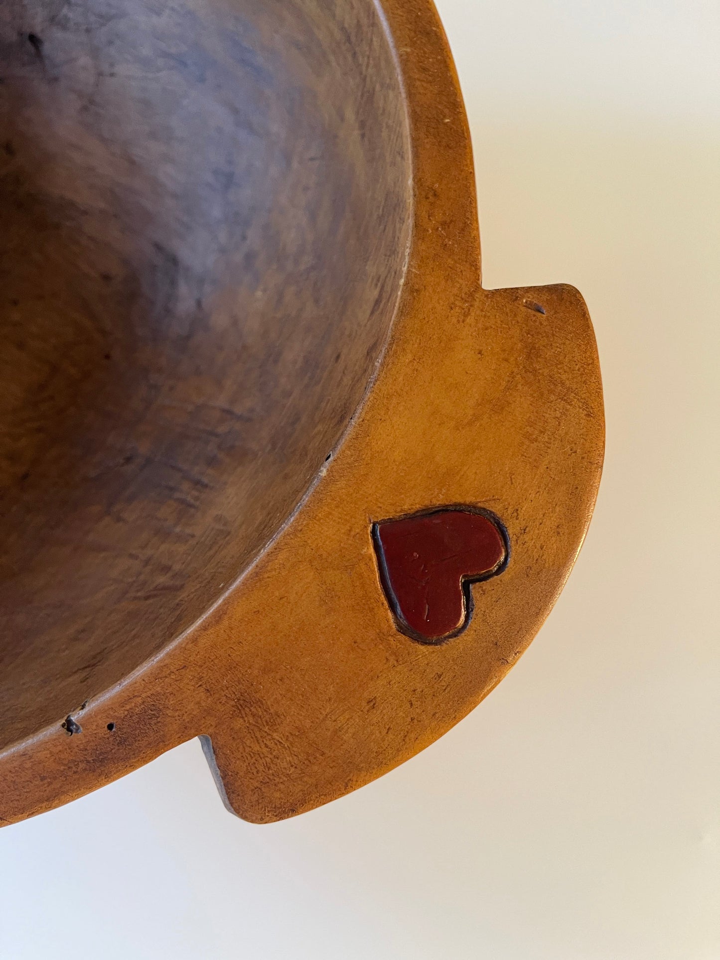 Vintage Carved Wood Hearts Dough Bowl