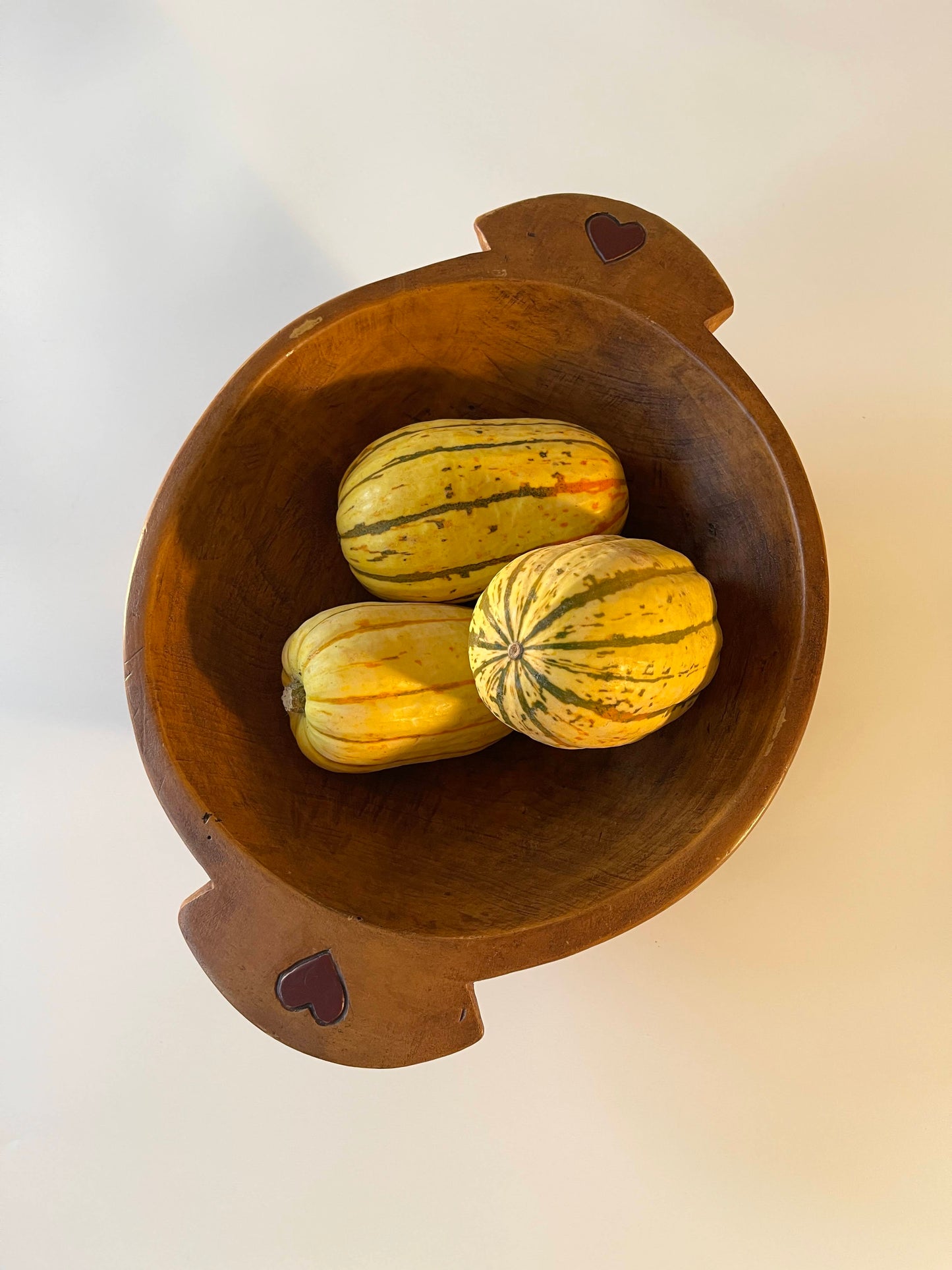 Vintage Carved Wood Hearts Dough Bowl
