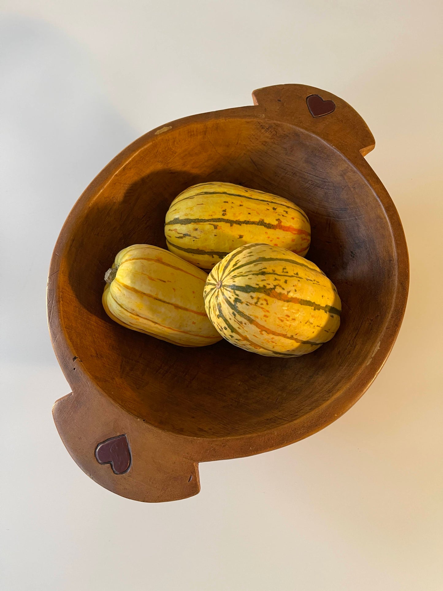 Vintage Carved Wood Hearts Dough Bowl